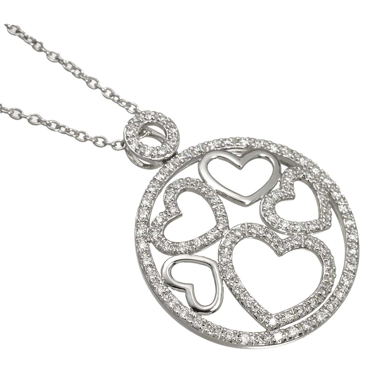 Heart Motif Diamond 0.58ct Necklace 18K White Gold 750