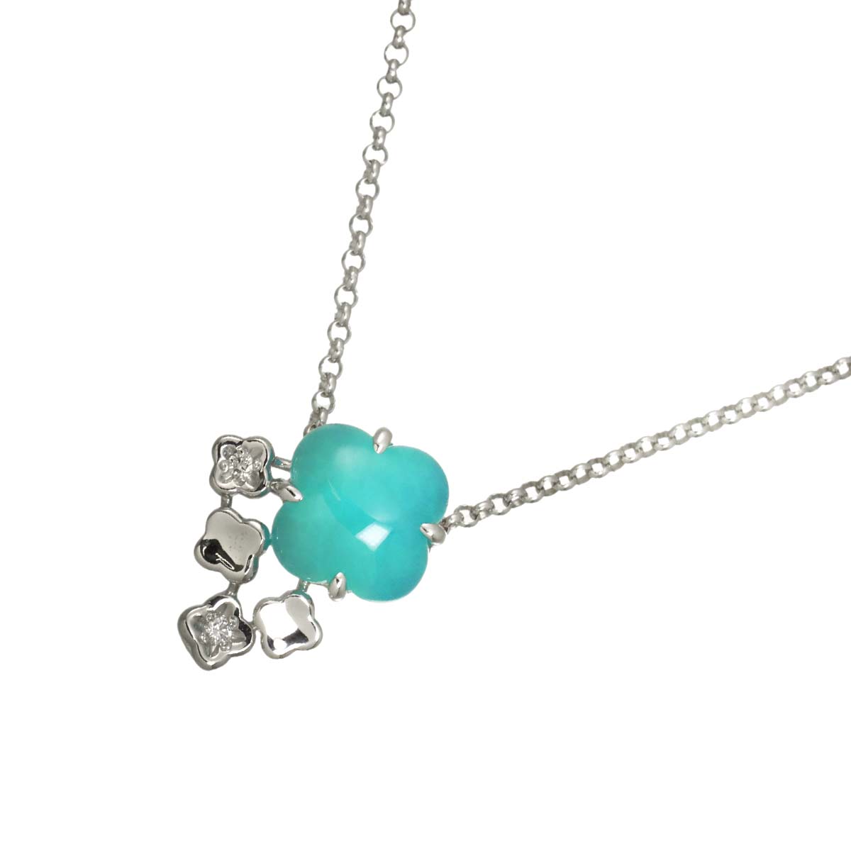 Chalcedony Diamond 0.01ct Necklace 18K WG White Gold 750