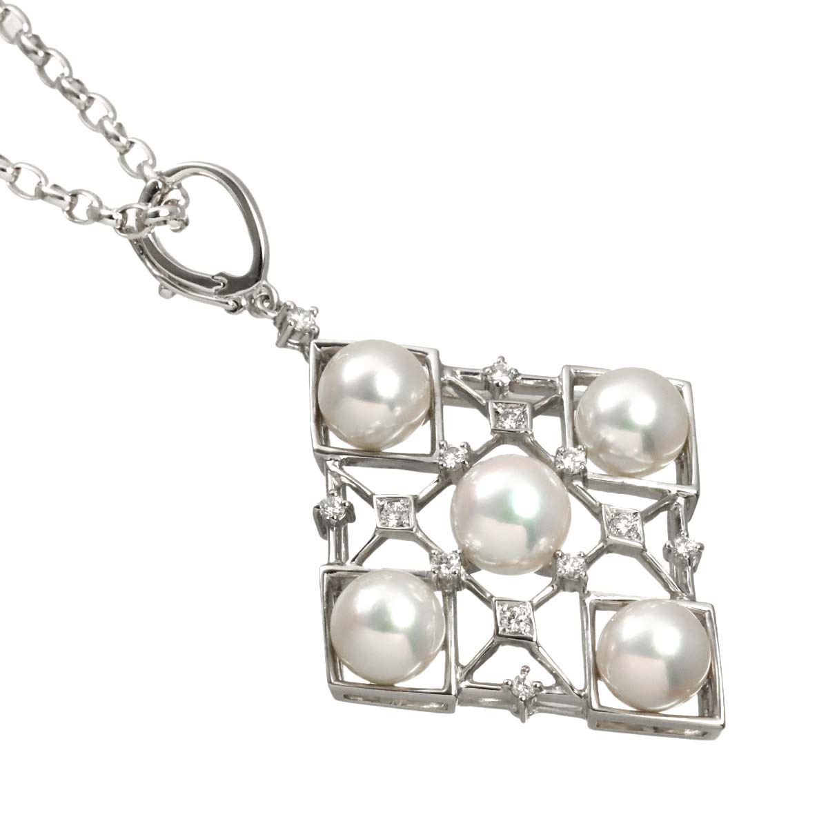 Akoya Pearl Diamond Necklace 18K White Gold 750