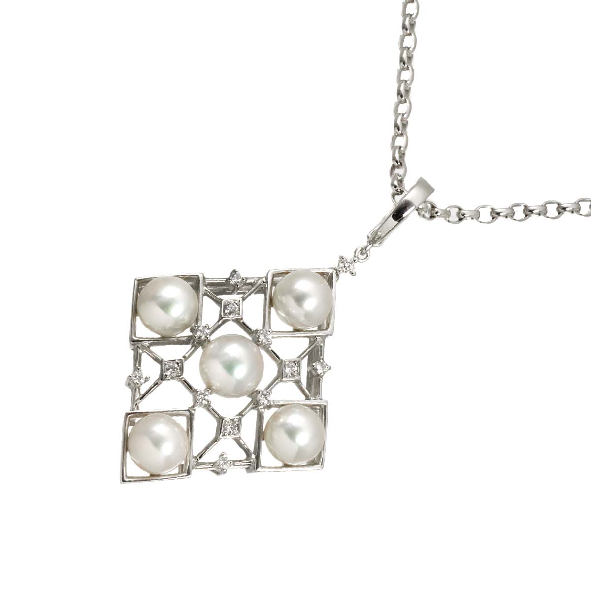 Akoya Pearl Diamond Necklace 18K White Gold 750