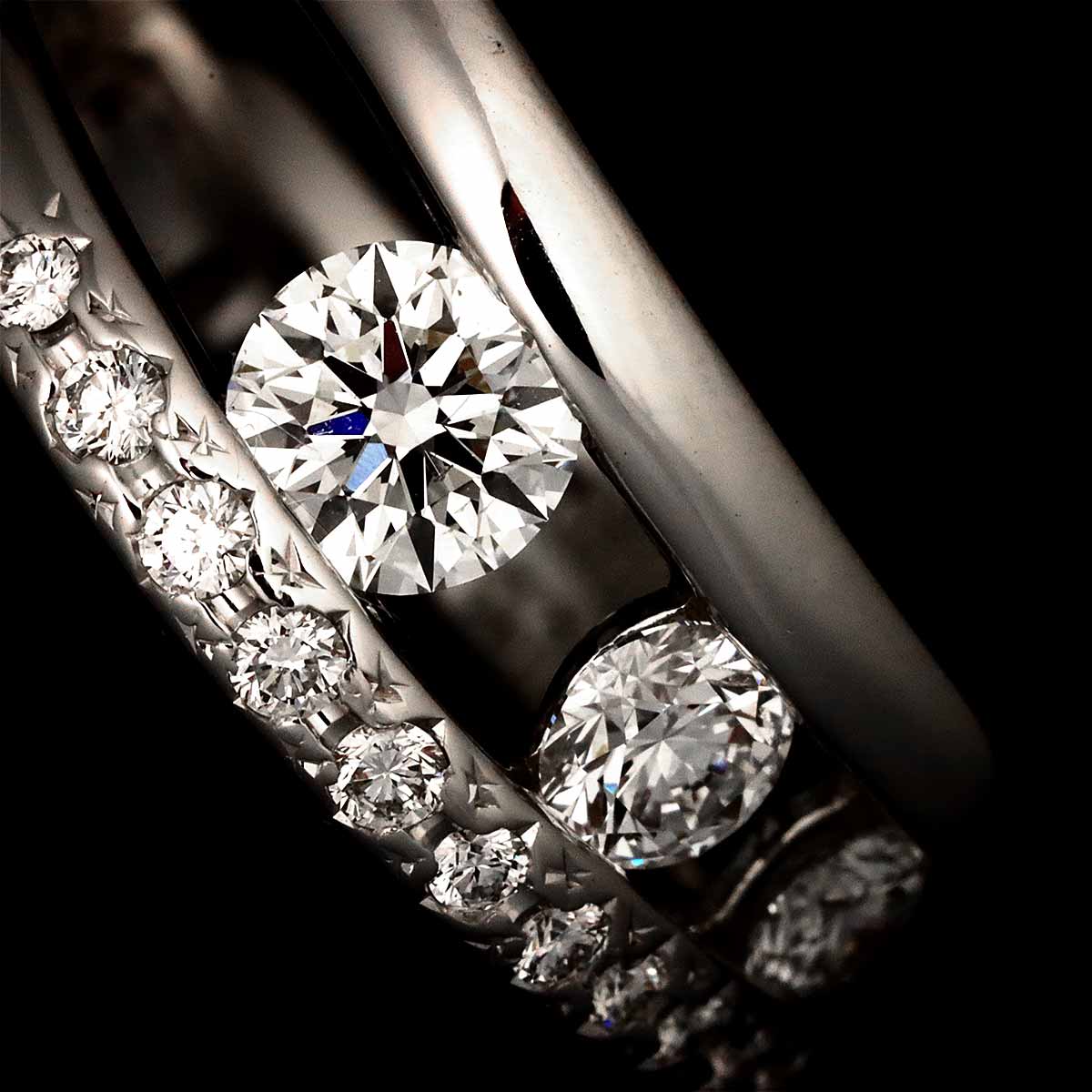 Diamond 0.66ct/0.10ct Ring 18K White Gold 750 Size6(US)