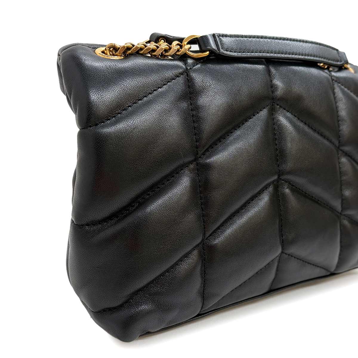 Puffer Toy Chain Shoulder Bag Leather Black 759337