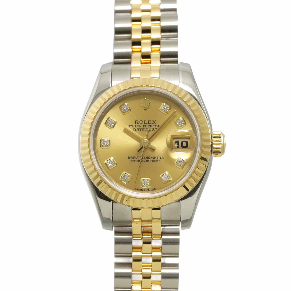 Datejust 179173G Serial F 750 YG 10P Diamond Gold Dial Ladies
