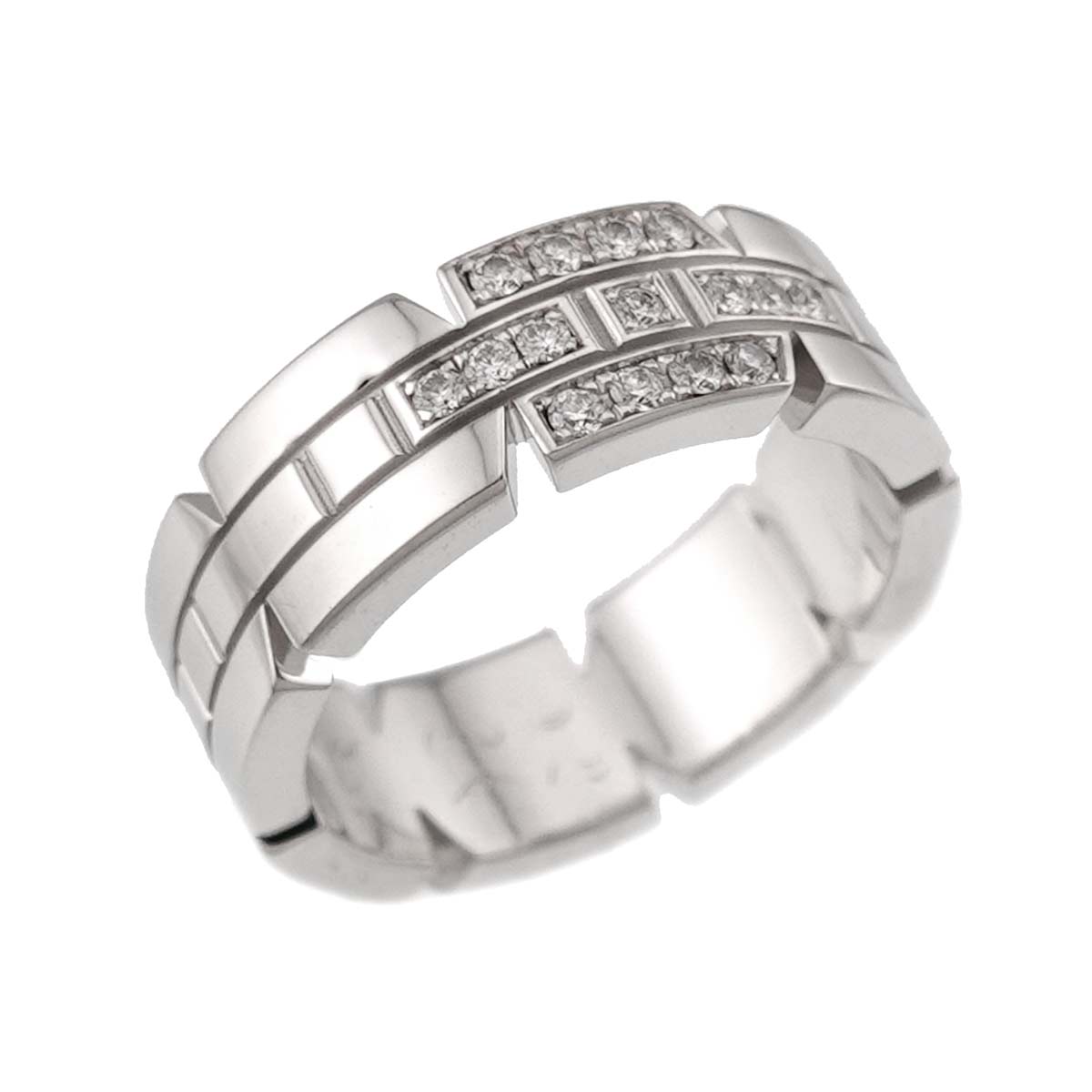 Tank Ring Diamond 18K White Gold 750 size49 4.5-4.75(US)