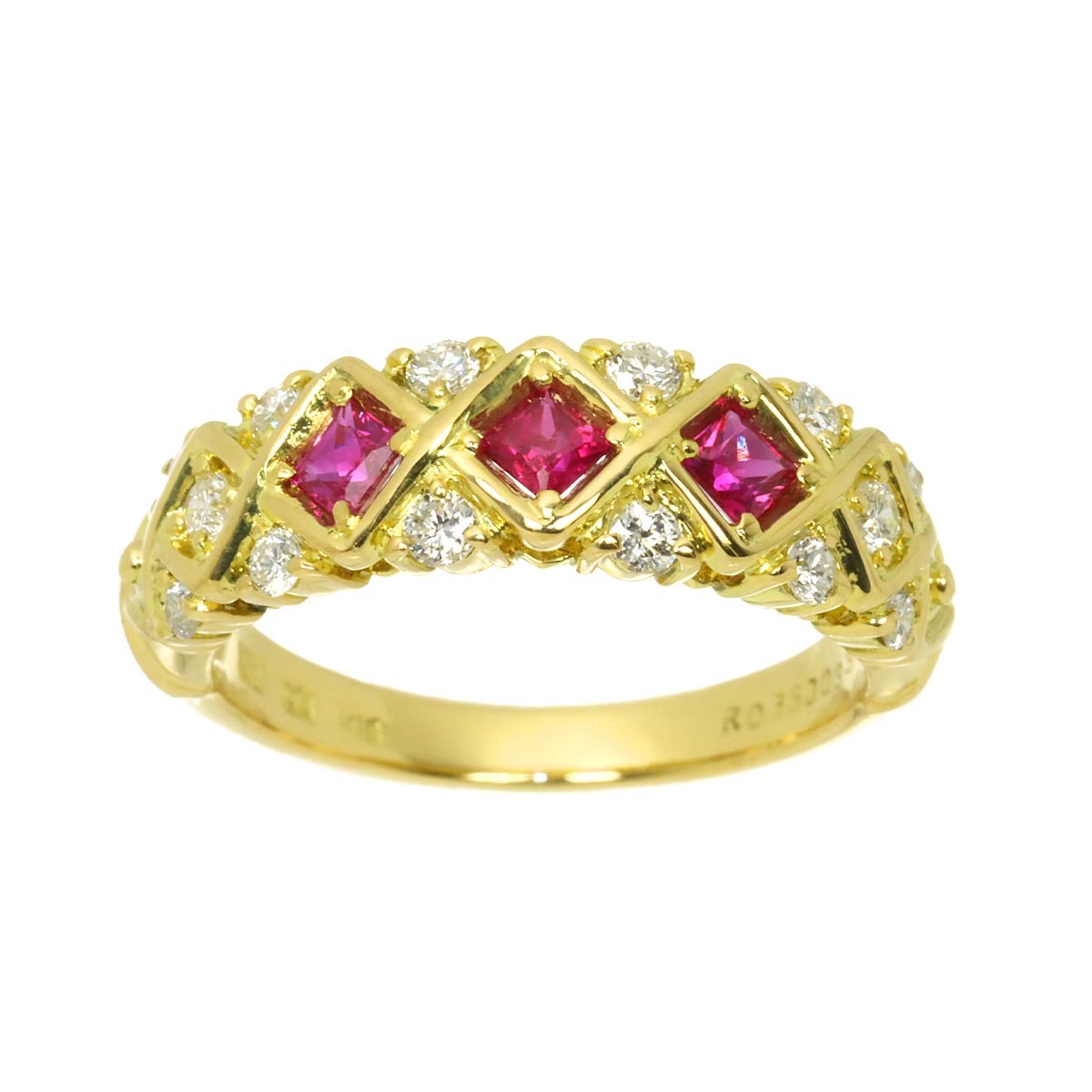 Ruby 0.36ct Diamond 0.33ct Ring 18K YG 750 Size6(US)
