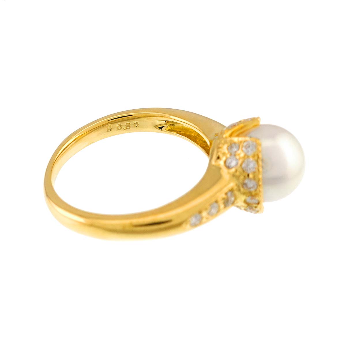 Akoya Pearl 8.0mm Diamond 0.36ct Ring 18K YG Size6(US)