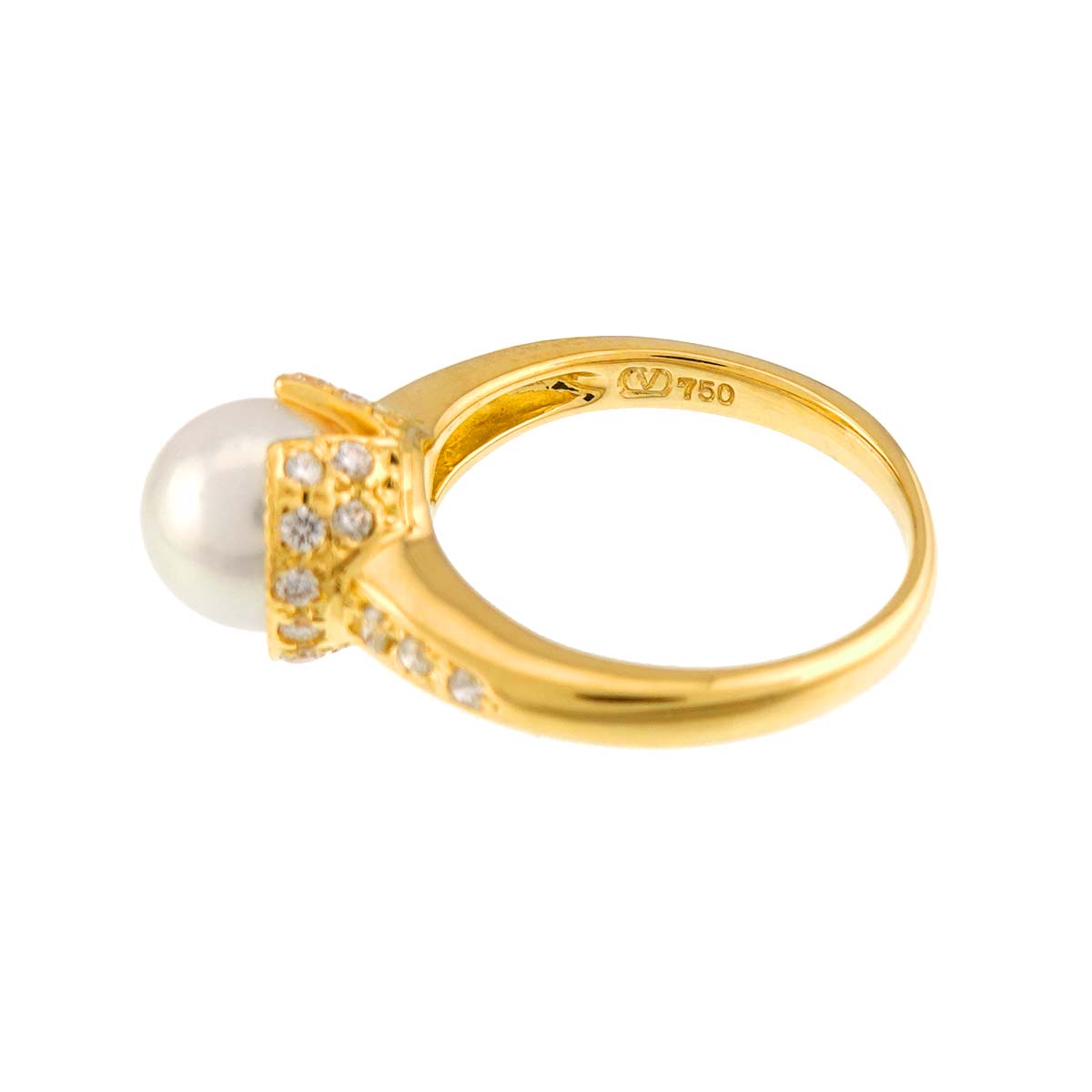 Akoya Pearl 8.0mm Diamond 0.36ct Ring 18K YG Size6(US)