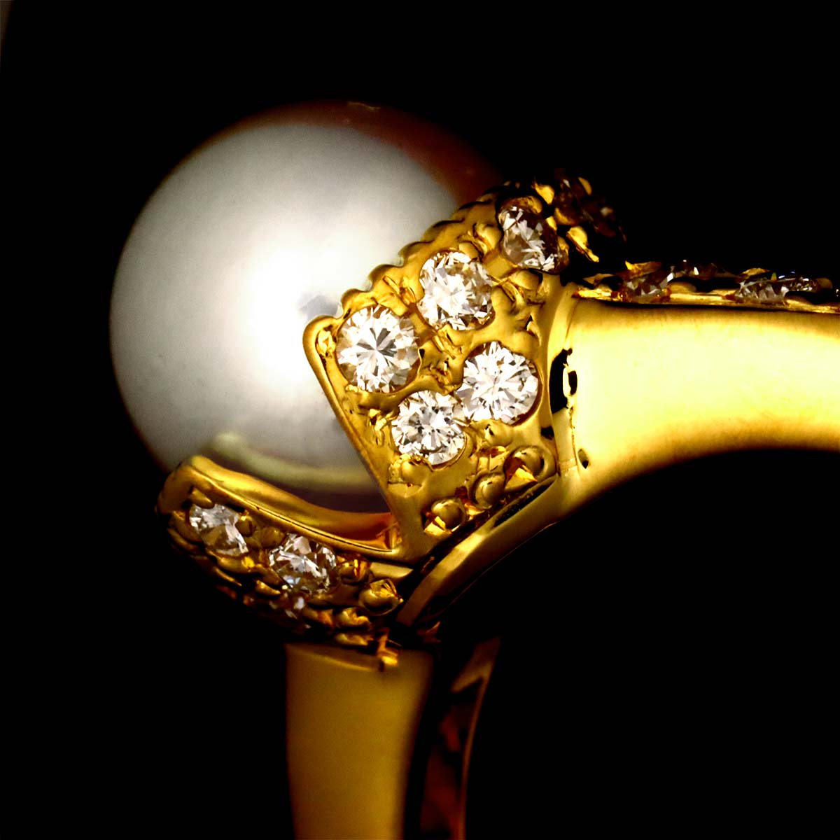 Akoya Pearl 8.0mm Diamond 0.36ct Ring 18K YG Size6(US)
