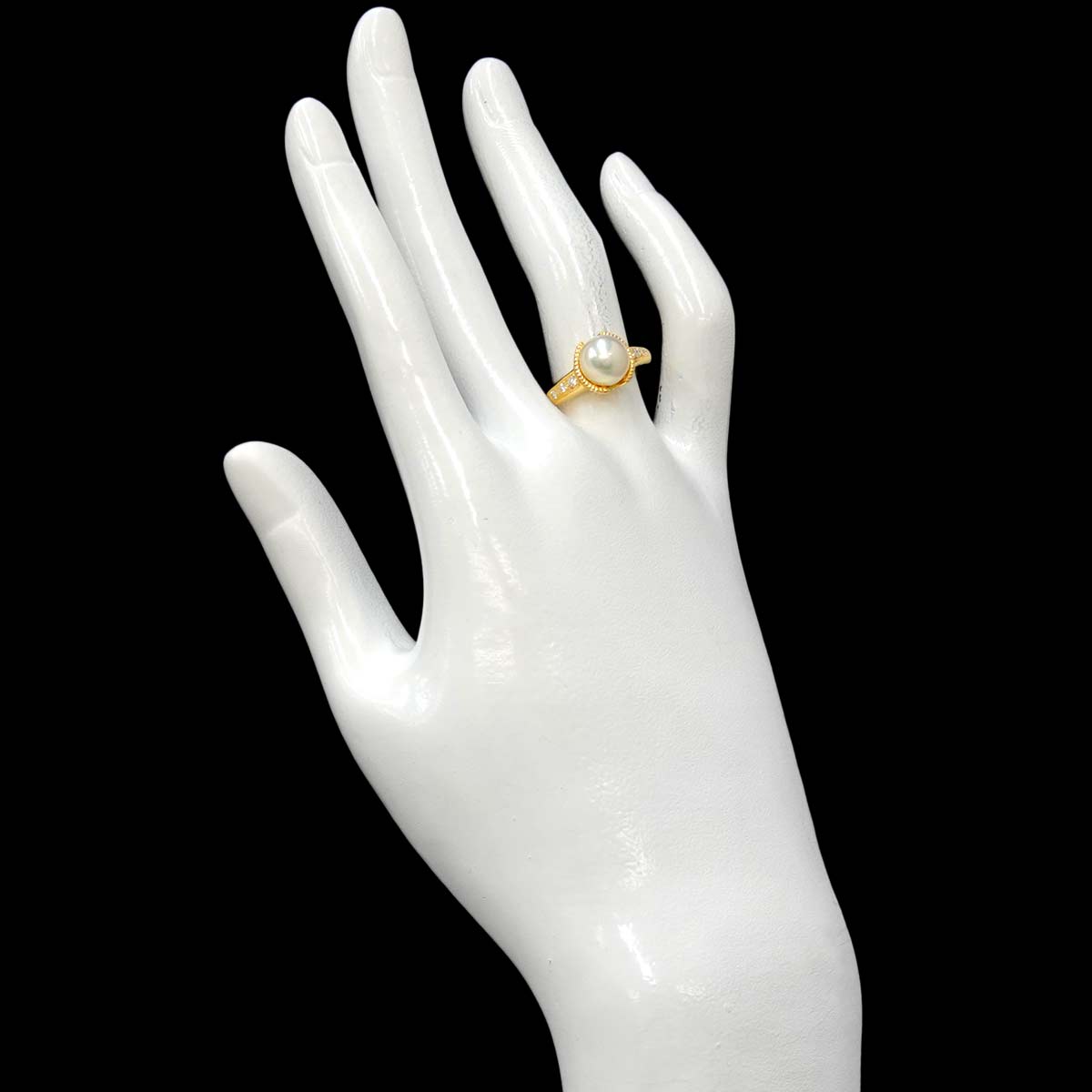Akoya Pearl 8.0mm Diamond 0.36ct Ring 18K YG Size6(US)