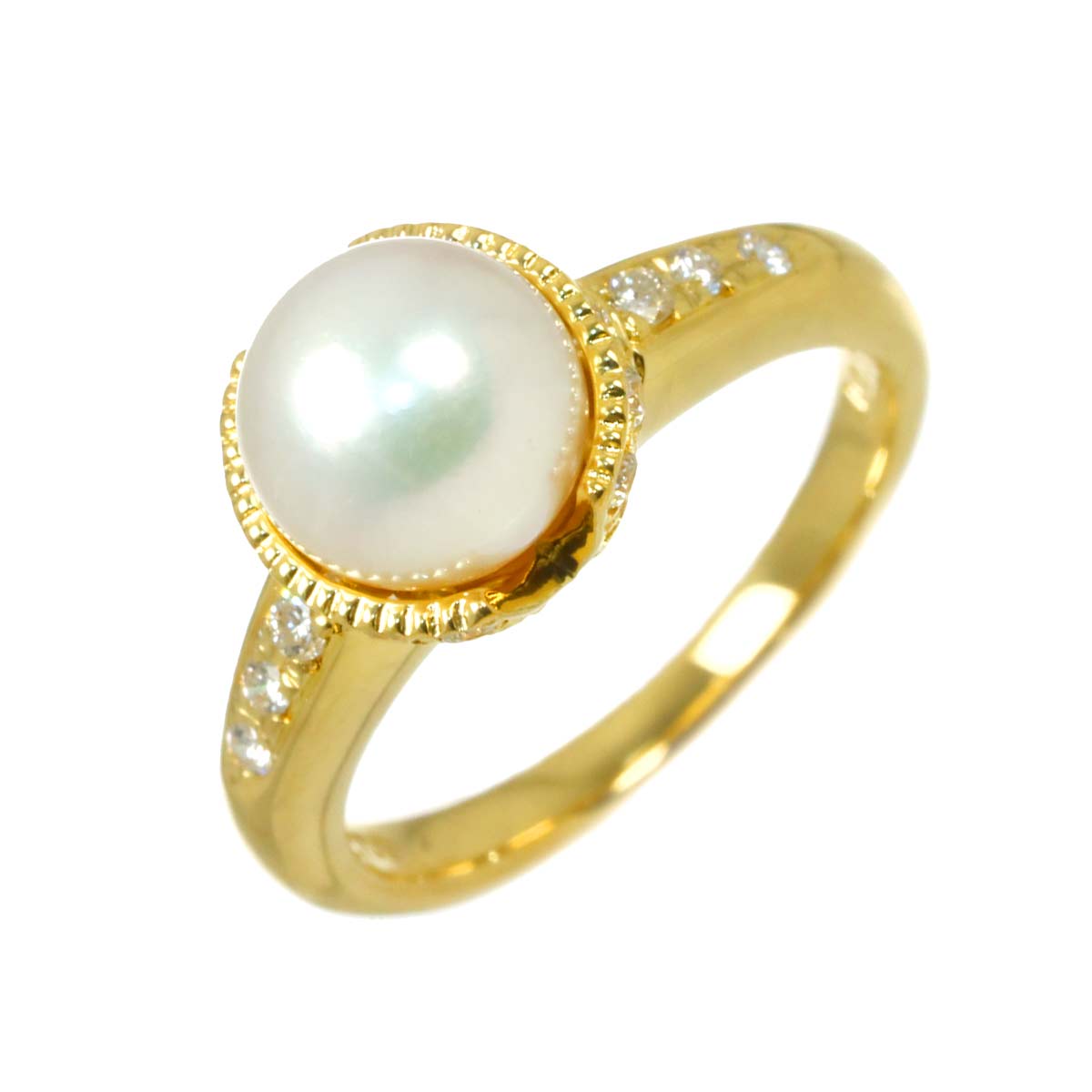 Akoya Pearl 8.0mm Diamond 0.36ct Ring 18K YG Size6(US)