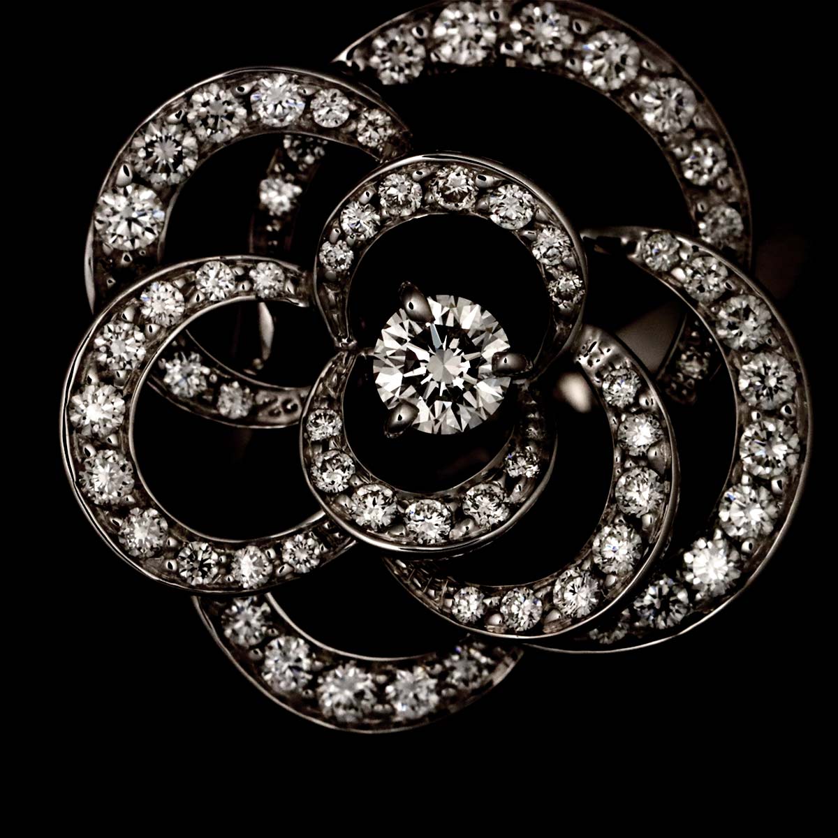 Camellia Diamond Ring 18K White Gold 750 size49 5-5.25(US)