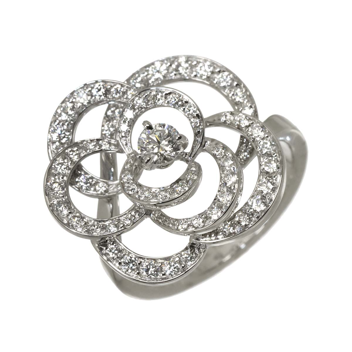 Camellia Diamond Ring 18K White Gold 750 size49 5-5.25(US)
