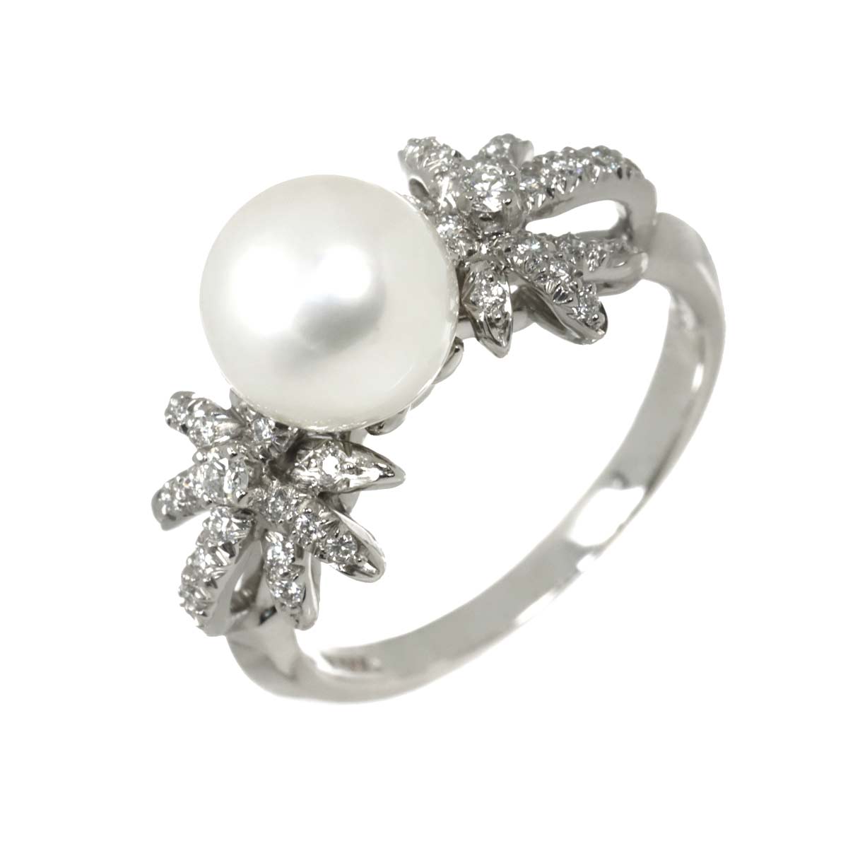 Akoya Pearl 8.0mm Diamond Ring Pt Platinum size6(US)