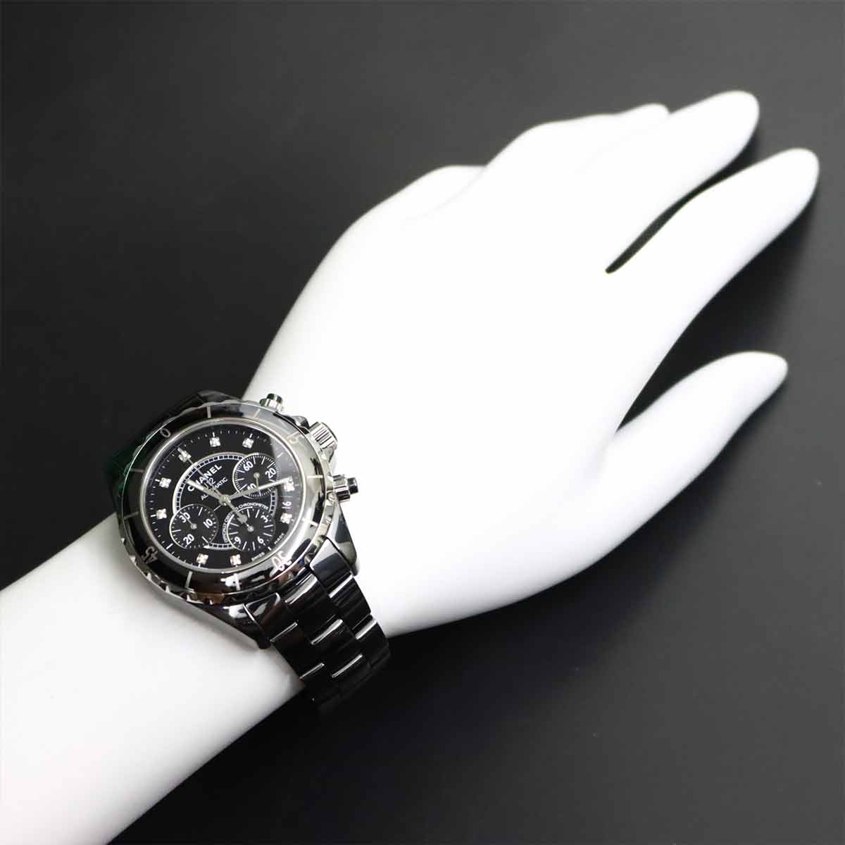 J12 Chronograph H2419 9P Diamond Date Black Dial Mens Watch