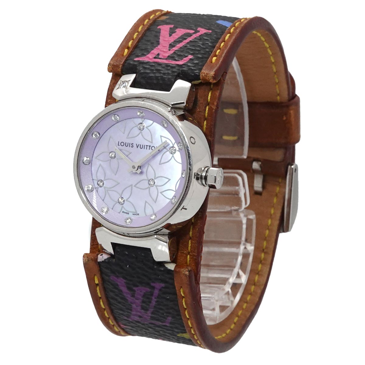 Tambour Q1210 Quartz Diamond Purple Shell Dial Ladies