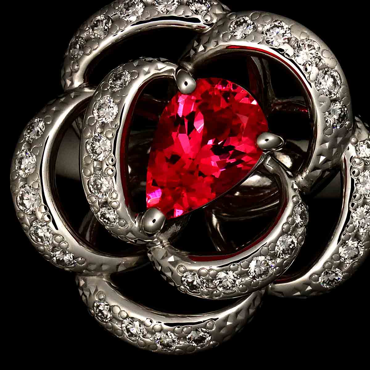 Pink spinel 0.77ct Diamond 0.26ct Ring 18K WG 750 size5.75-6(US)