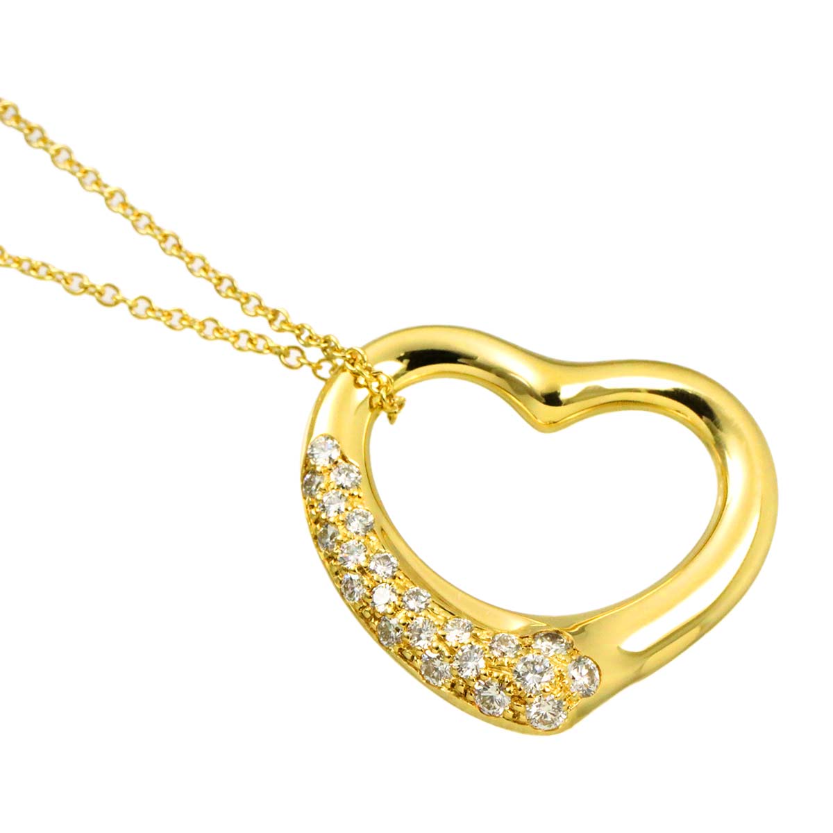 Open Heart Diamond Necklace 18K Yellow Gold 750