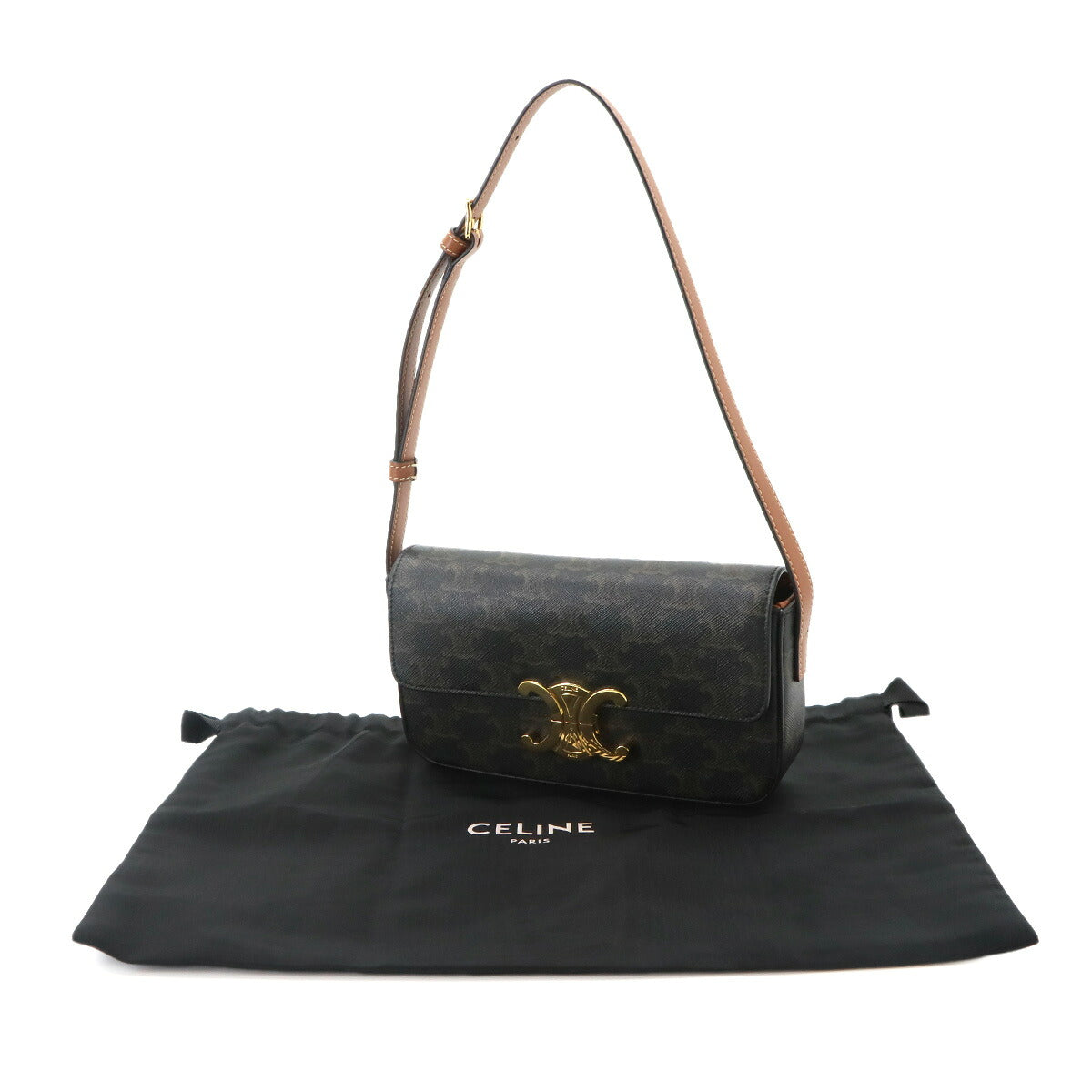 Triomphe Claude Shoulder Bag PVC Leather Black Brown 194142