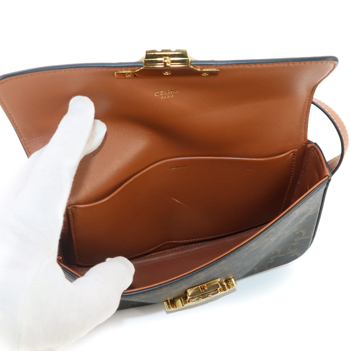 Triomphe Claude Shoulder Bag PVC Leather Black Brown 194142