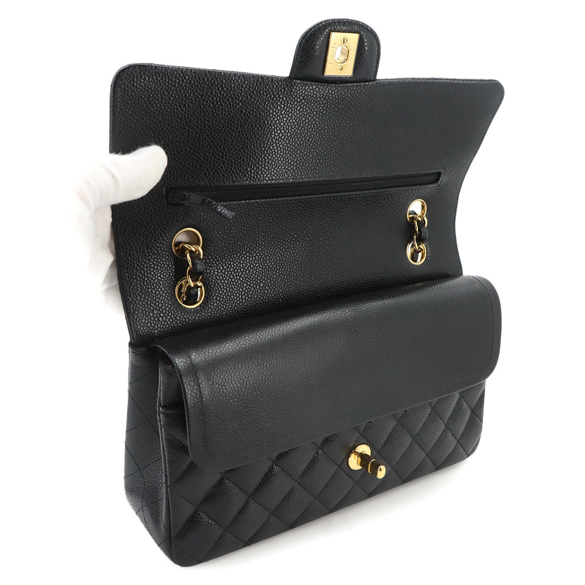 Matelasse 25 Chain Shoulder Bag Leather Black A01112
