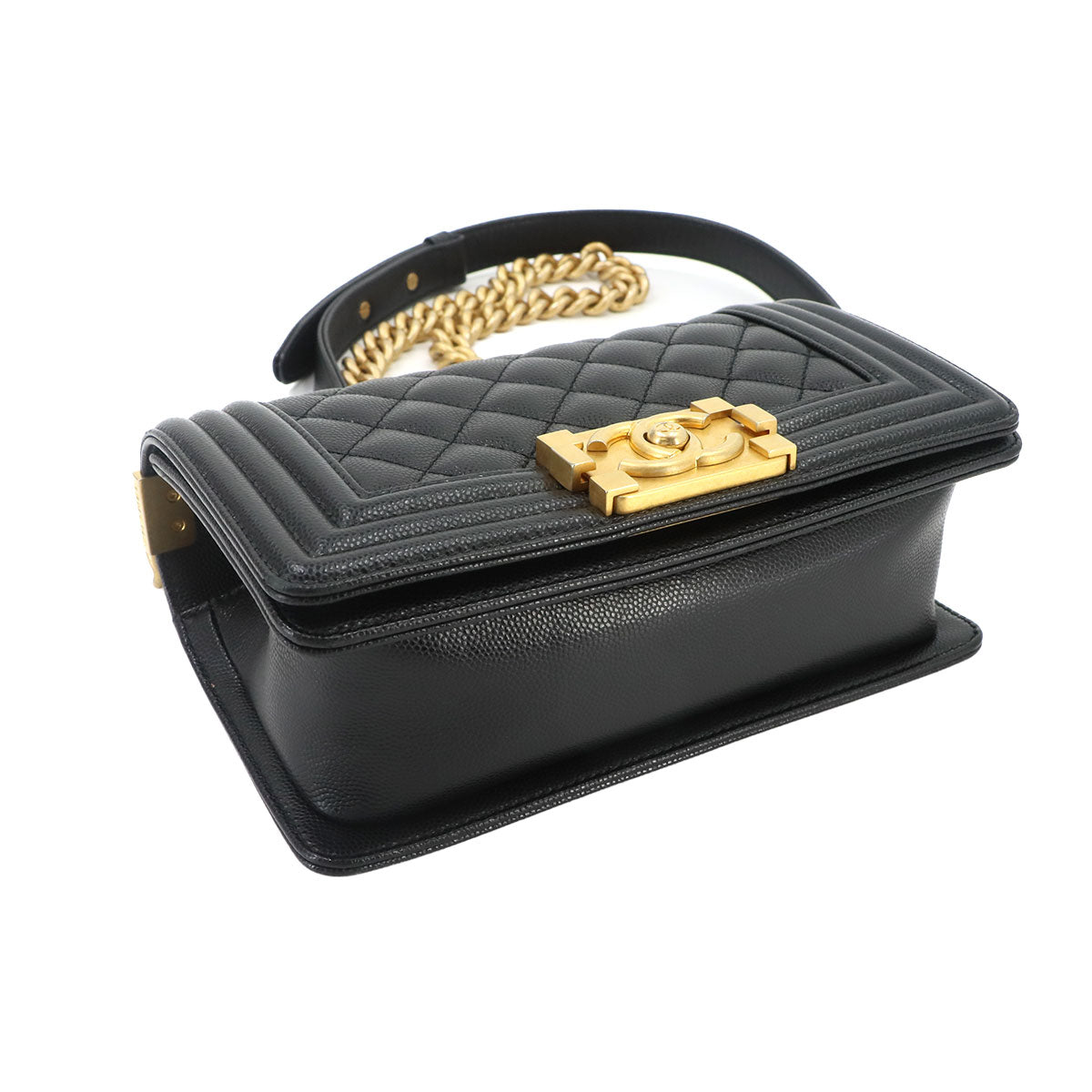 BOY CHANEL Small Chain Shoulder Bag Leather Black A67085