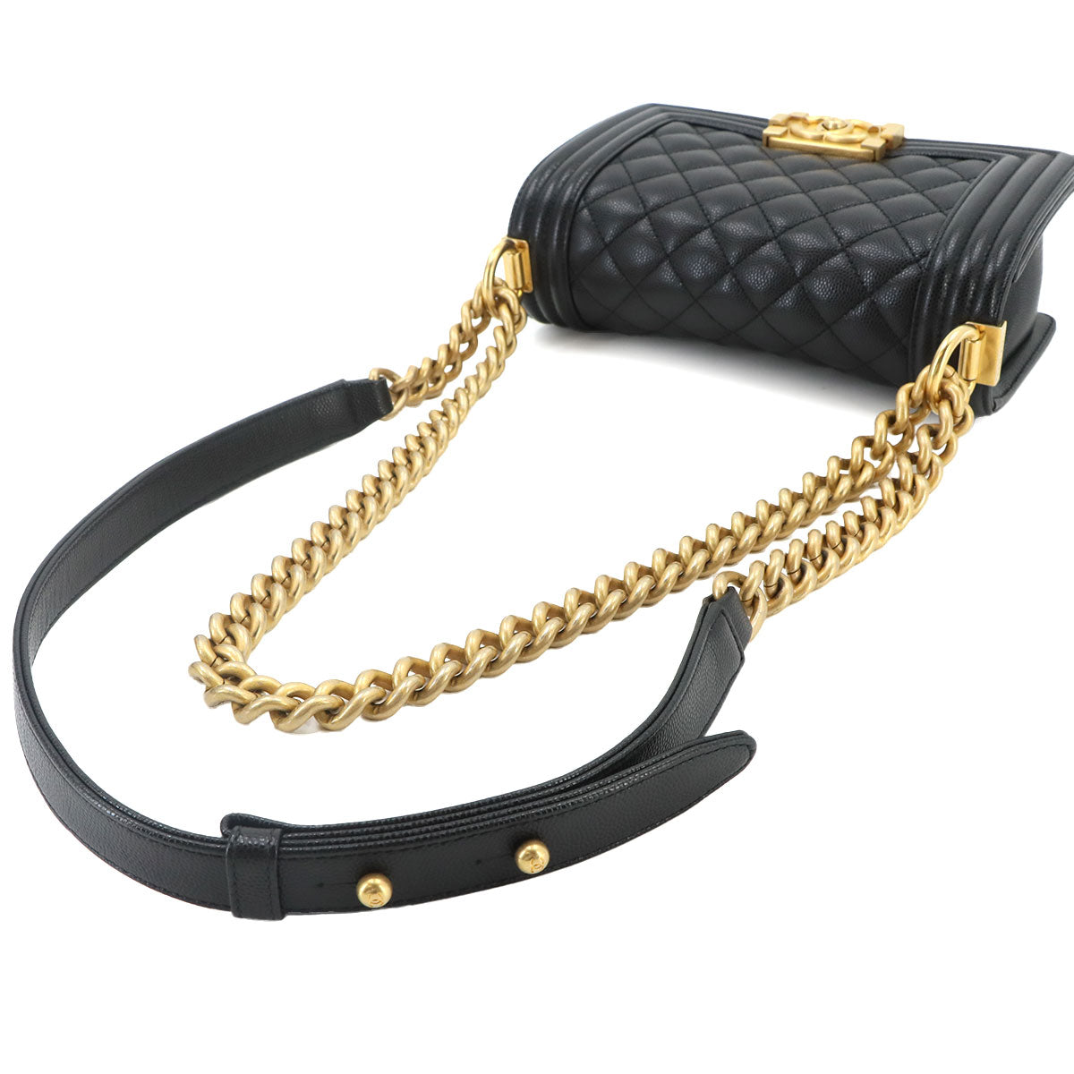 BOY CHANEL Small Chain Shoulder Bag Leather Black A67085