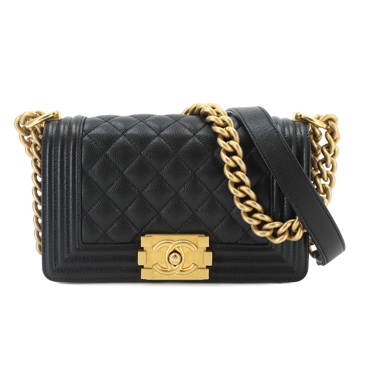 BOY CHANEL Small Chain Shoulder Bag Leather Black A67085
