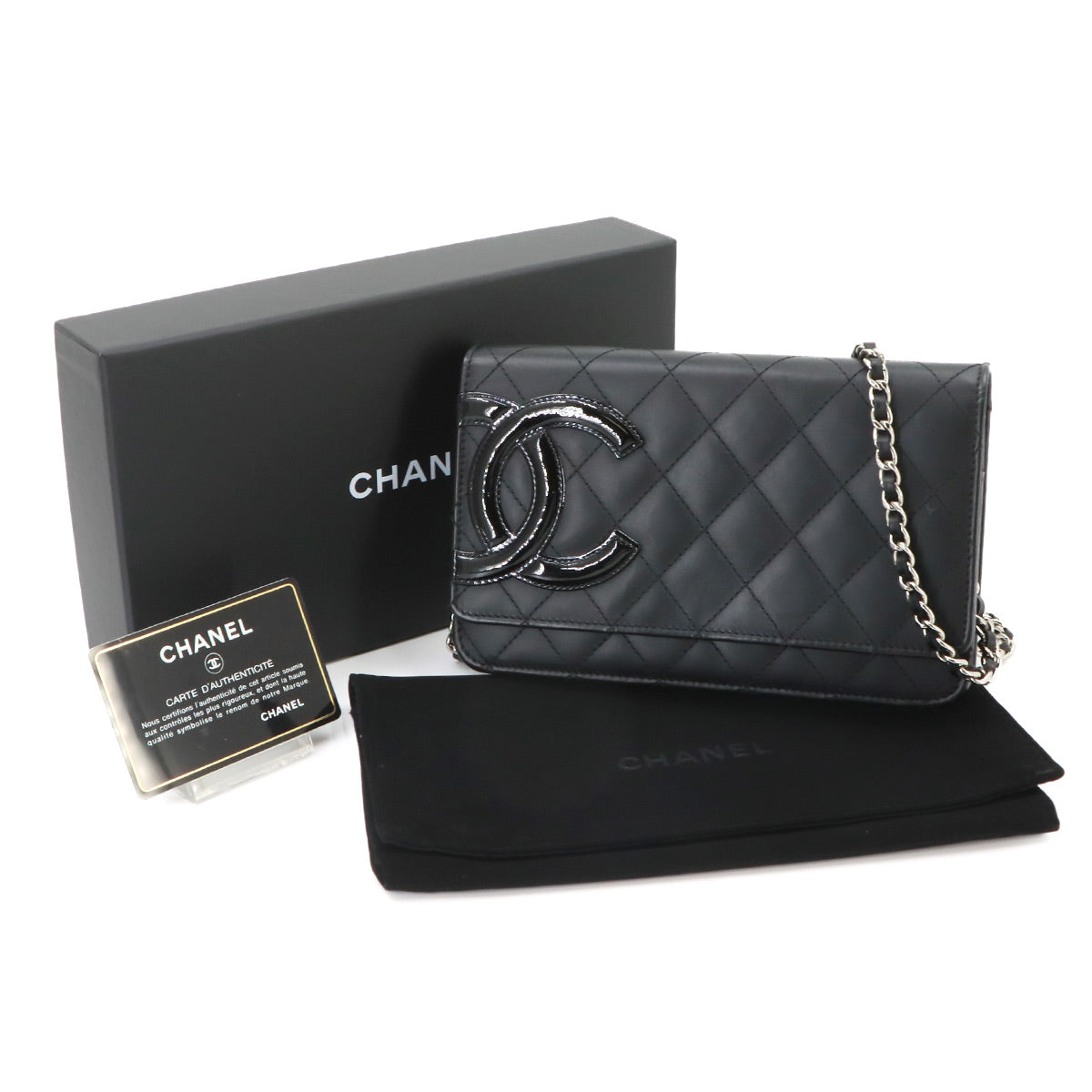 Cambon Line Chain Long Wallet Leather Enamel Black A46646