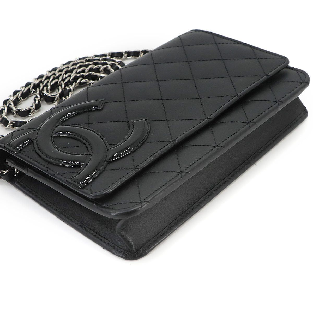 Cambon Line Chain Long Wallet Leather Enamel Black A46646