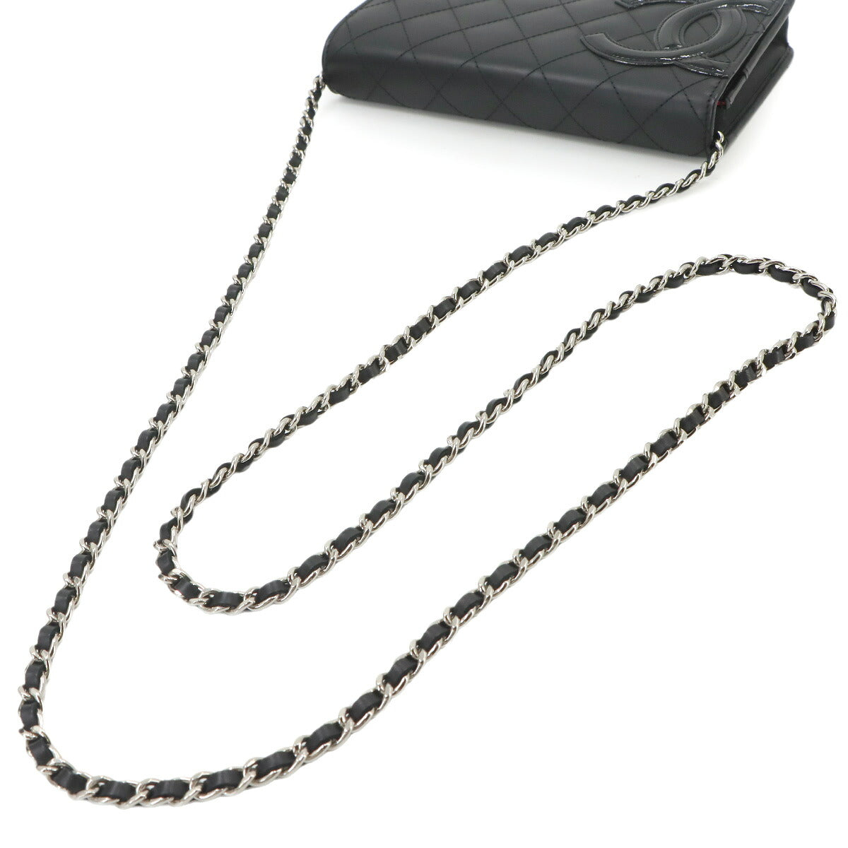 Cambon Line Chain Long Wallet Leather Enamel Black A46646