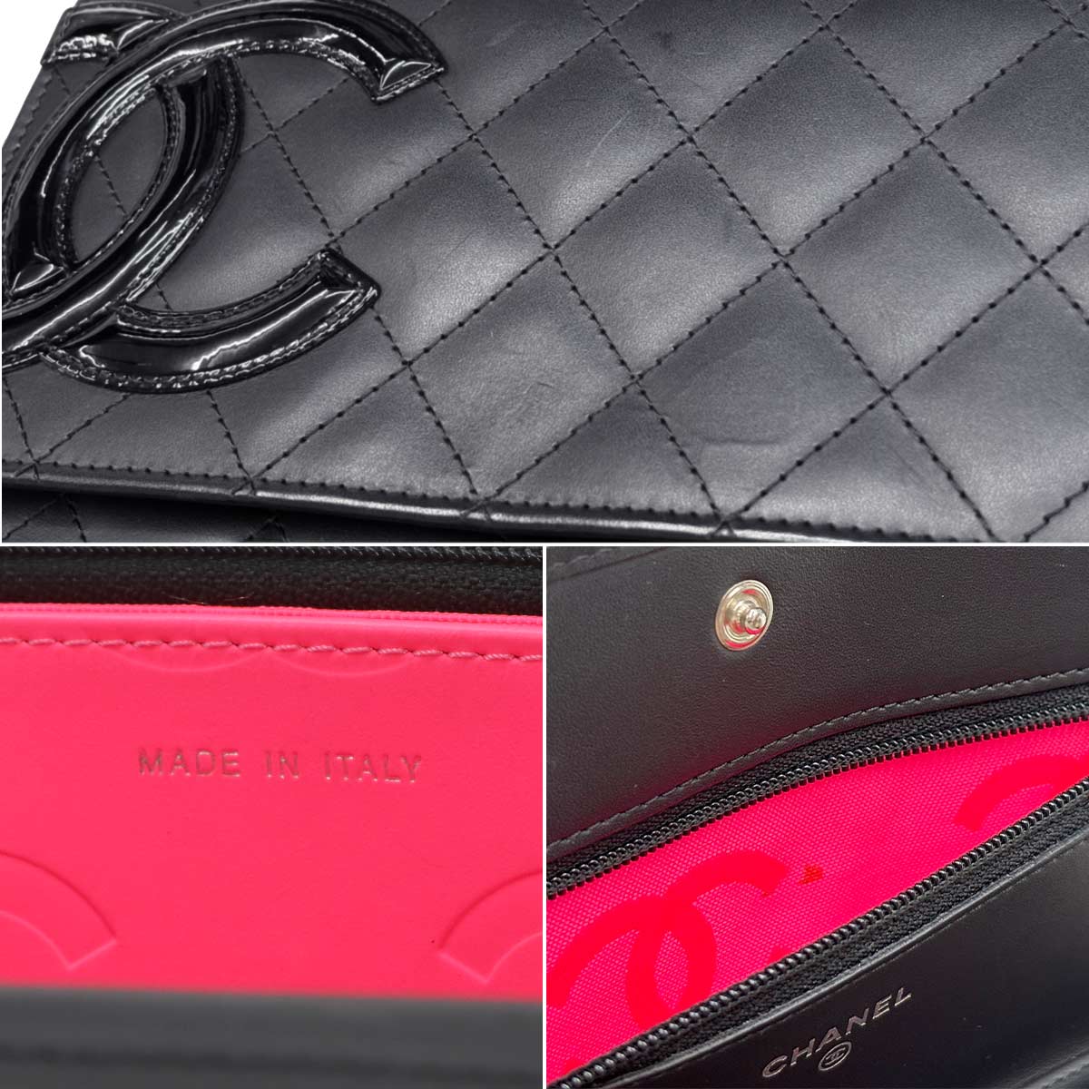 Cambon Line Chain Long Wallet Leather Enamel Black A46646
