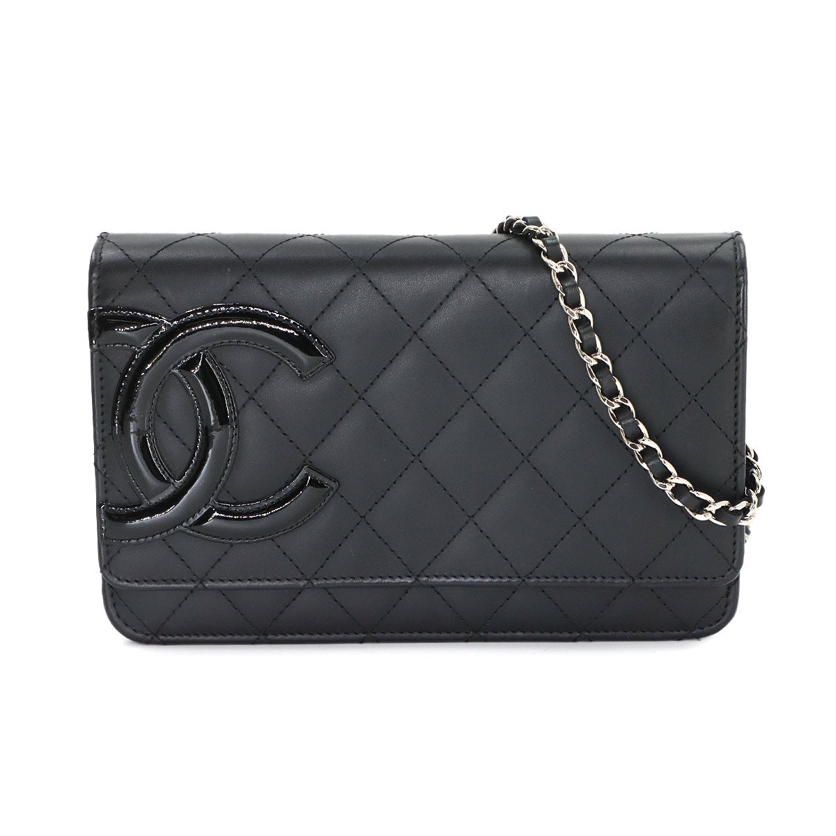 Cambon Line Chain Long Wallet Leather Enamel Black A46646
