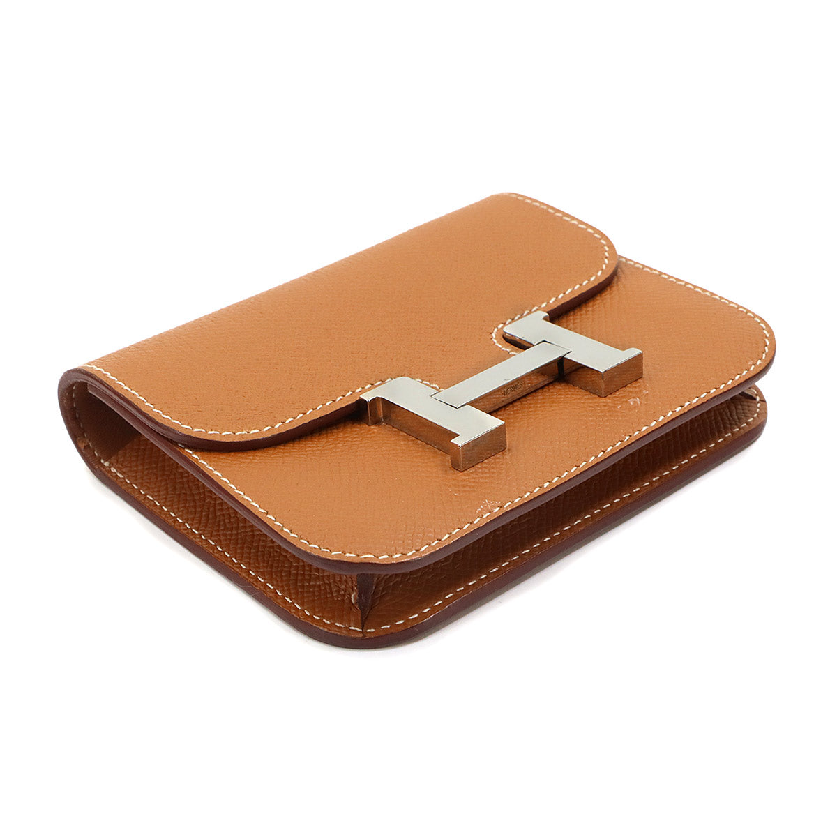 Constance Slim Wallet Veau Epsom Gold Brown Coin Case Purse