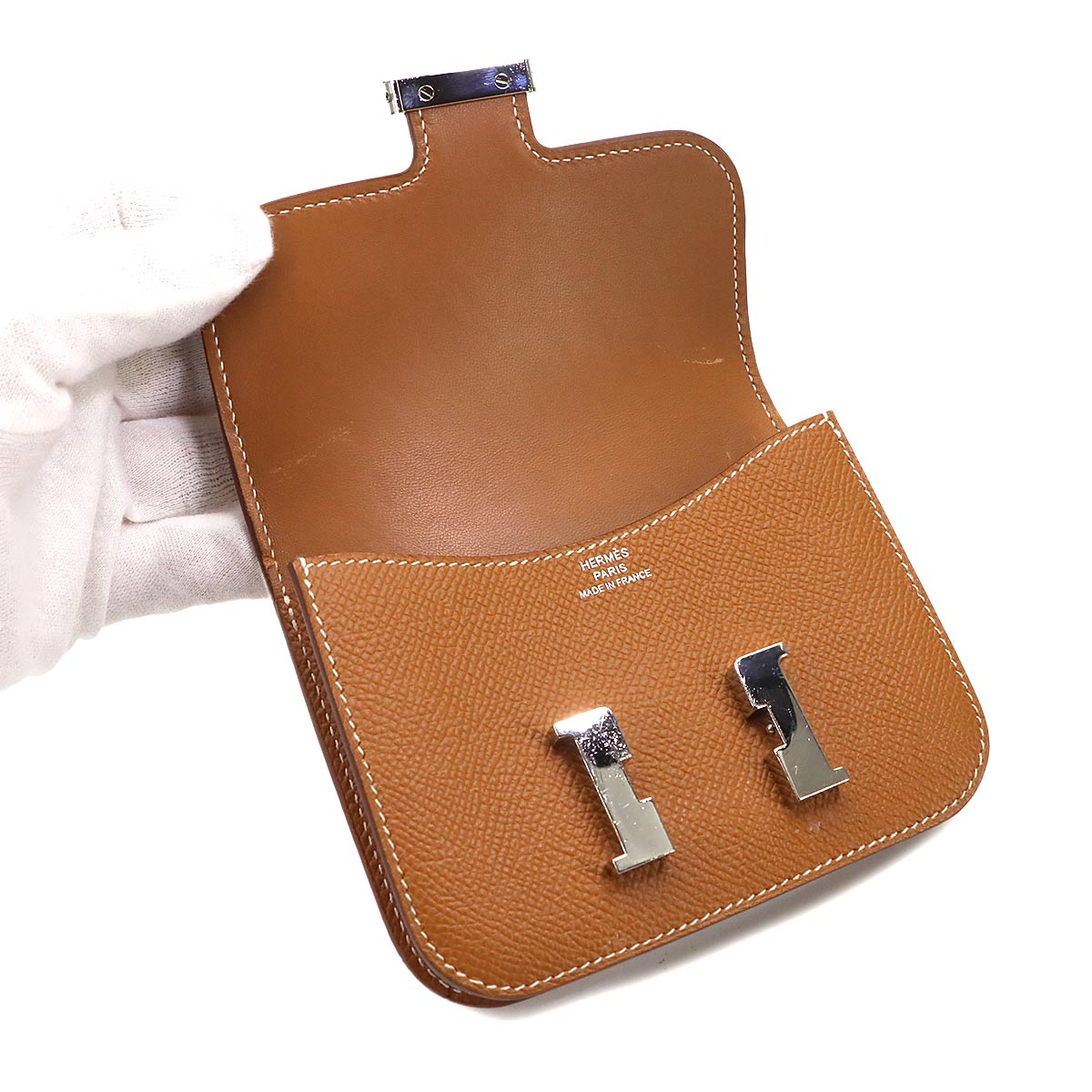 Constance Slim Wallet Veau Epsom Gold Brown Coin Case Purse