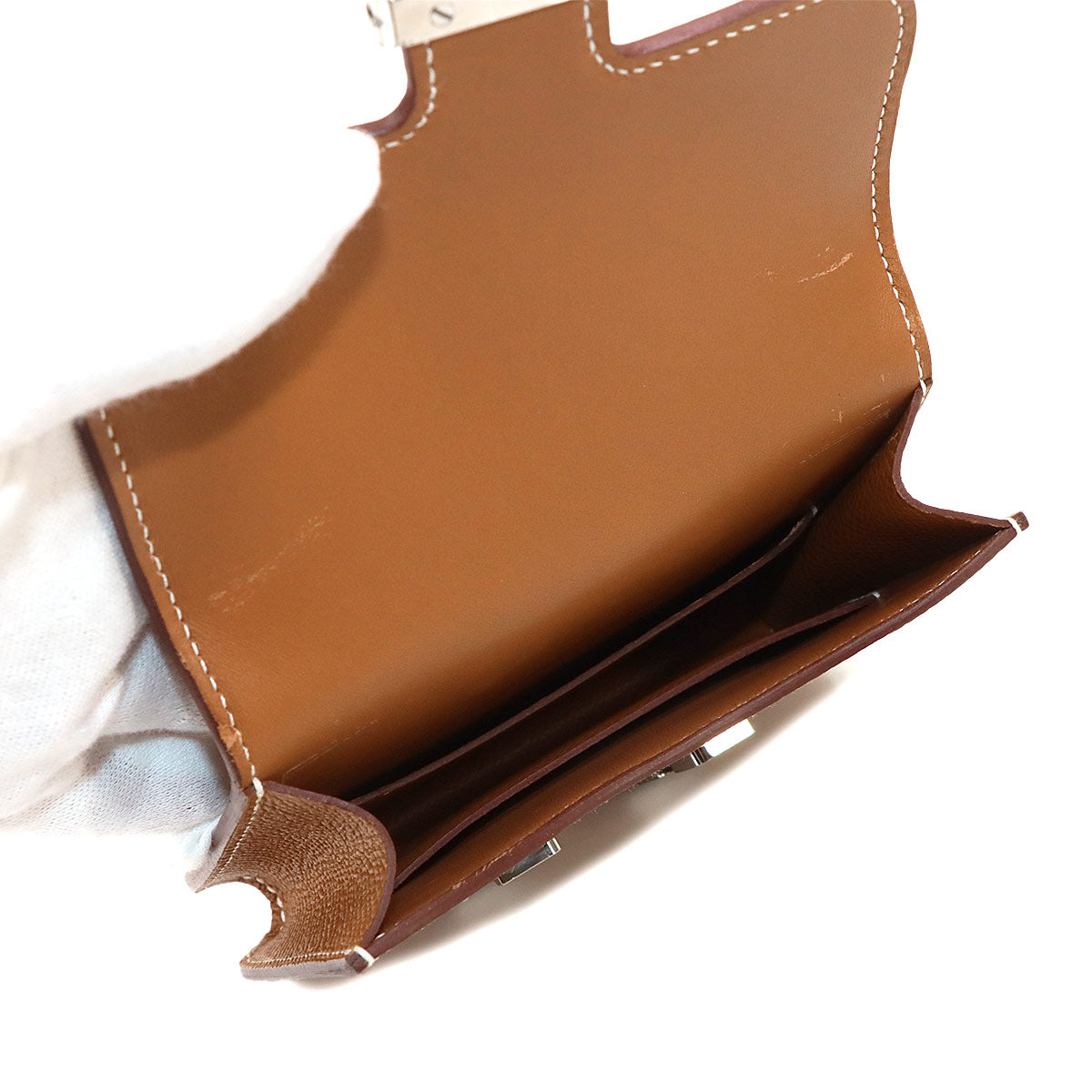 Constance Slim Wallet Veau Epsom Gold Brown Coin Case Purse