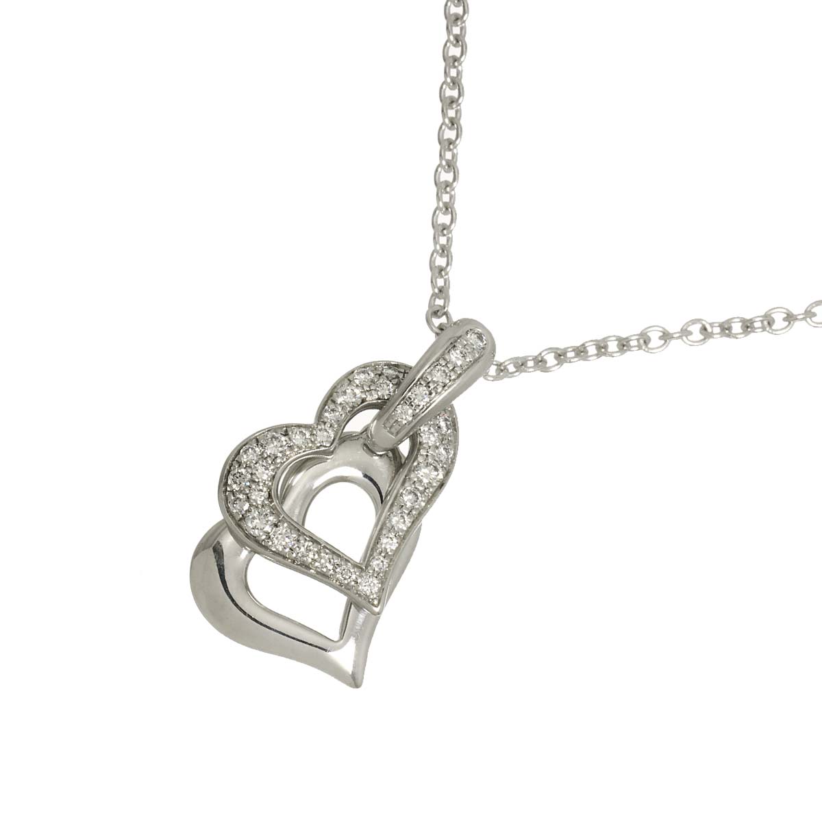 Lime Light Double Heart Diamond Necklace 18K WG 750