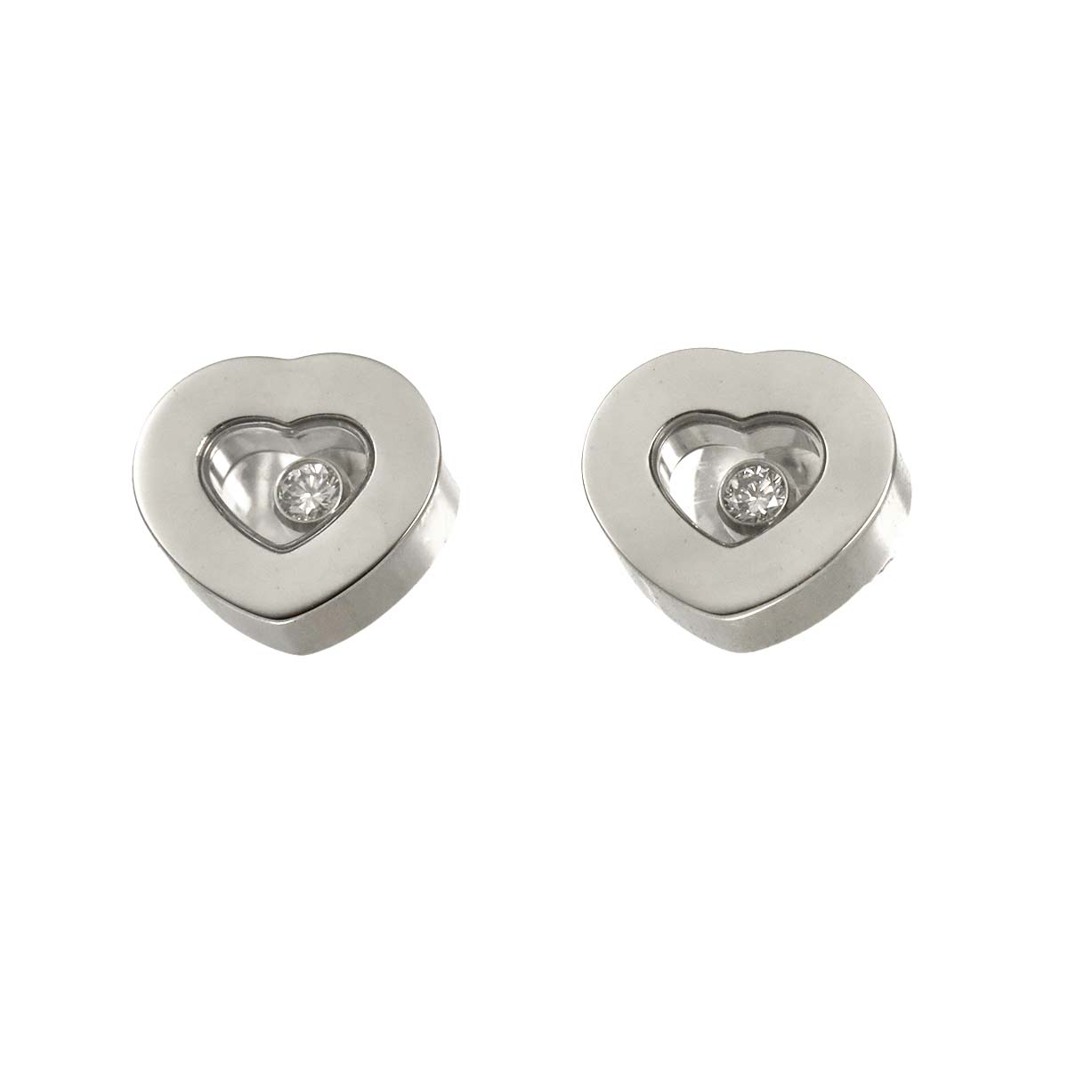 Happy Diamond Heart Earrings Pierced 18K WG 750
