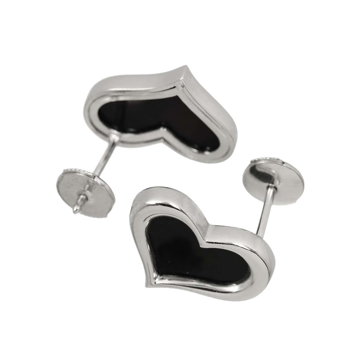 Onyx Earrings Pierced 18K WG 750