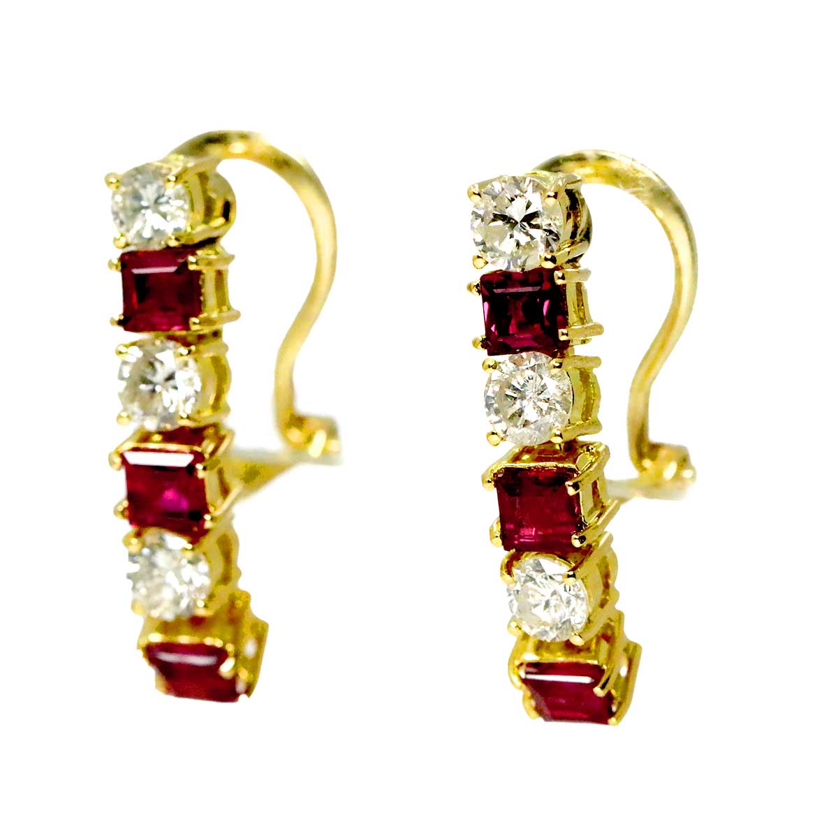 Ruby Diamond Earrings Clip on 18K YG Yellow Gold 750