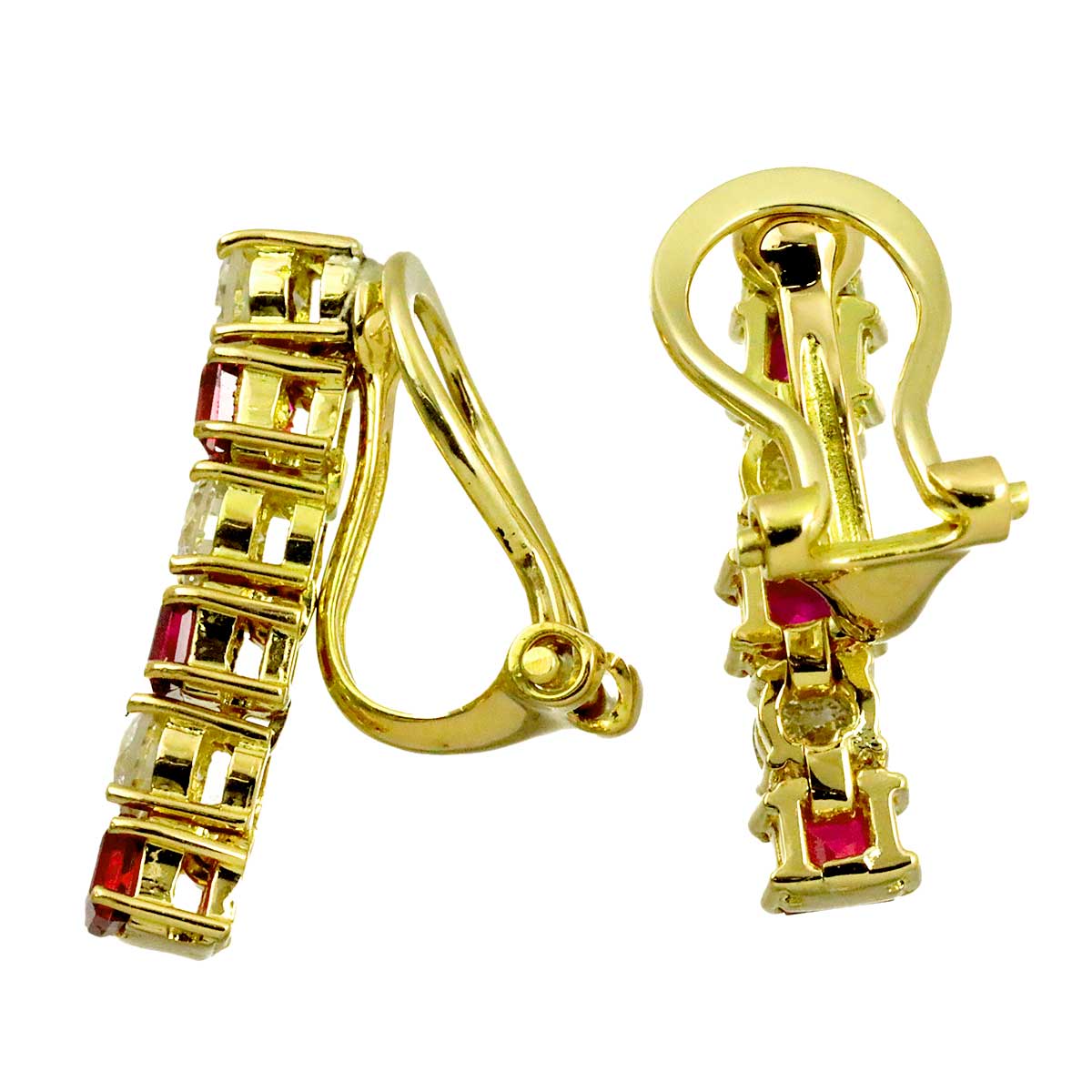 Ruby Diamond Earrings Clip on 18K YG Yellow Gold 750