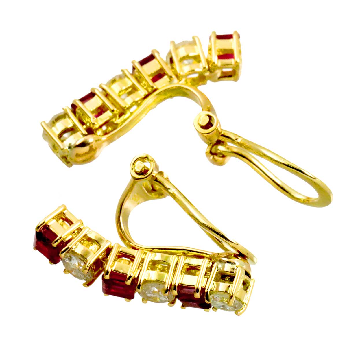 Ruby Diamond Earrings Clip on 18K YG Yellow Gold 750