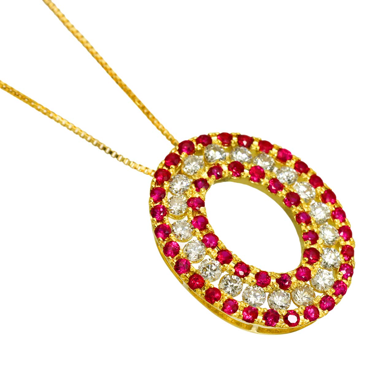 Ruby 0.50ct Diamond 0.49ct Necklace 18K 18K Yellow Gold 750