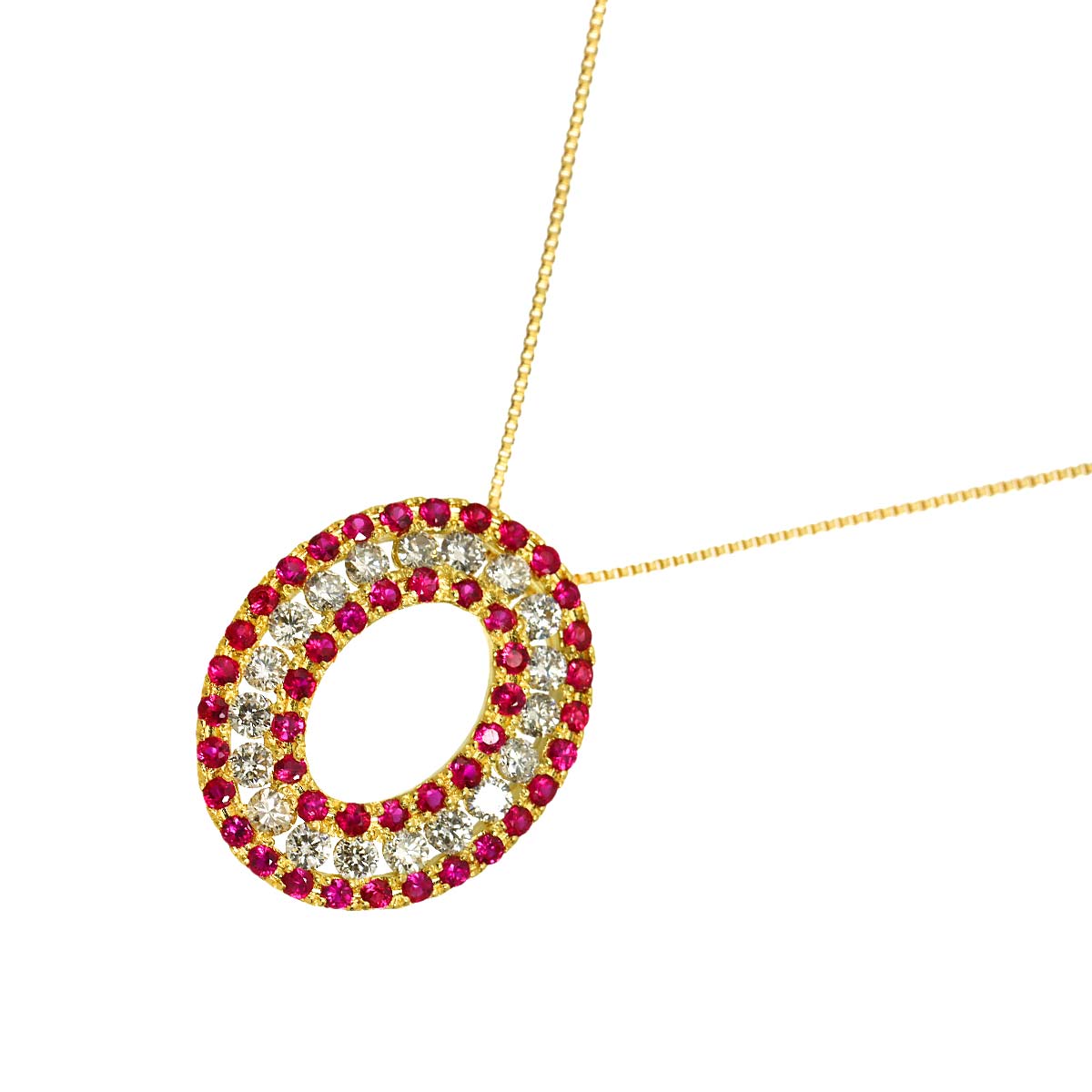 Ruby 0.50ct Diamond 0.49ct Necklace 18K 18K Yellow Gold 750