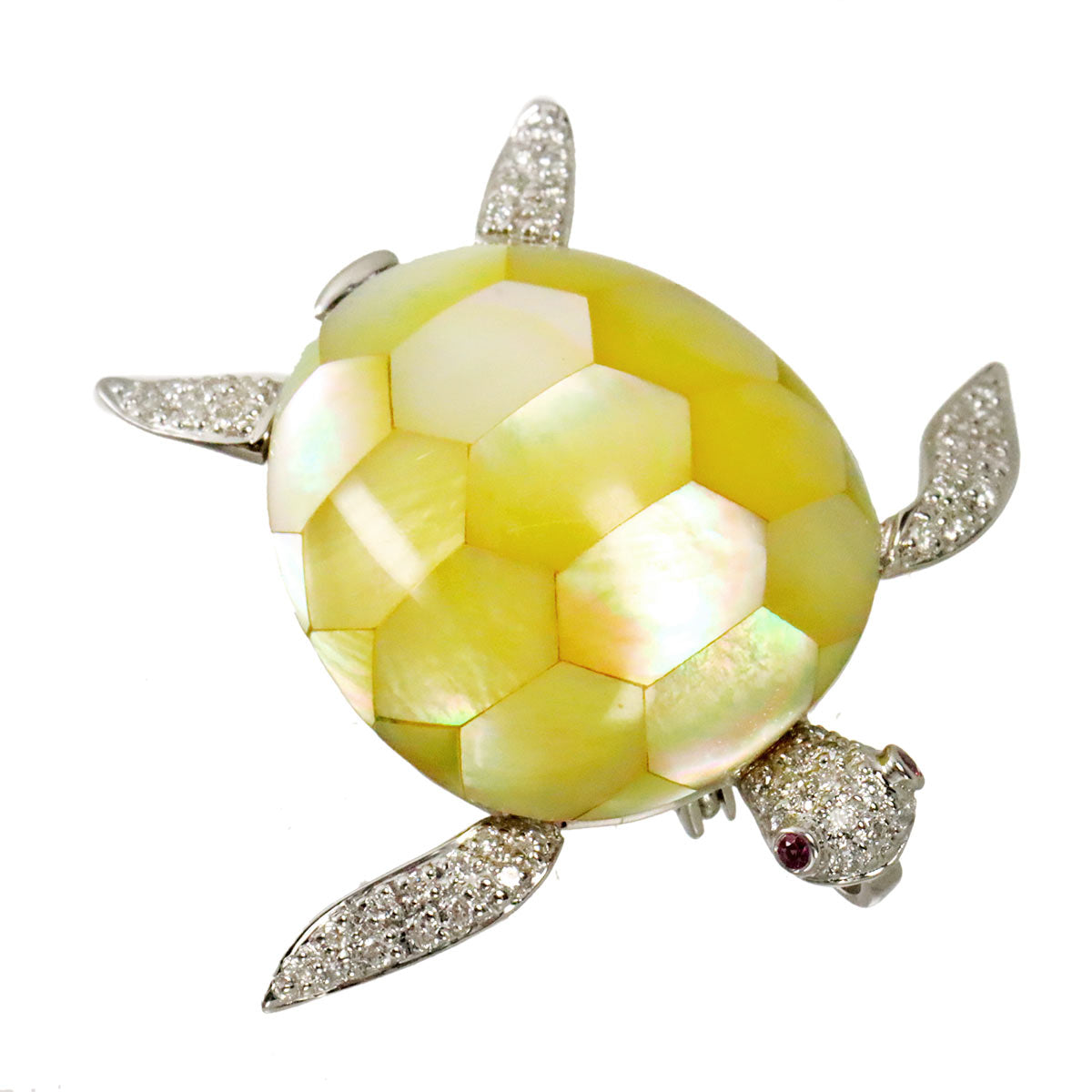 Shell Diamond Ruby Brooch Pendant Top 18K WG Wheite Gold 750