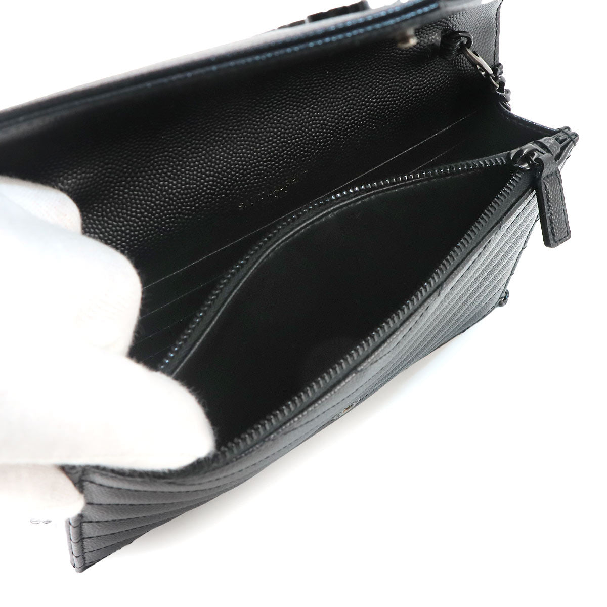 Cassandre Envelope Chain Wallet Leather Black 393963