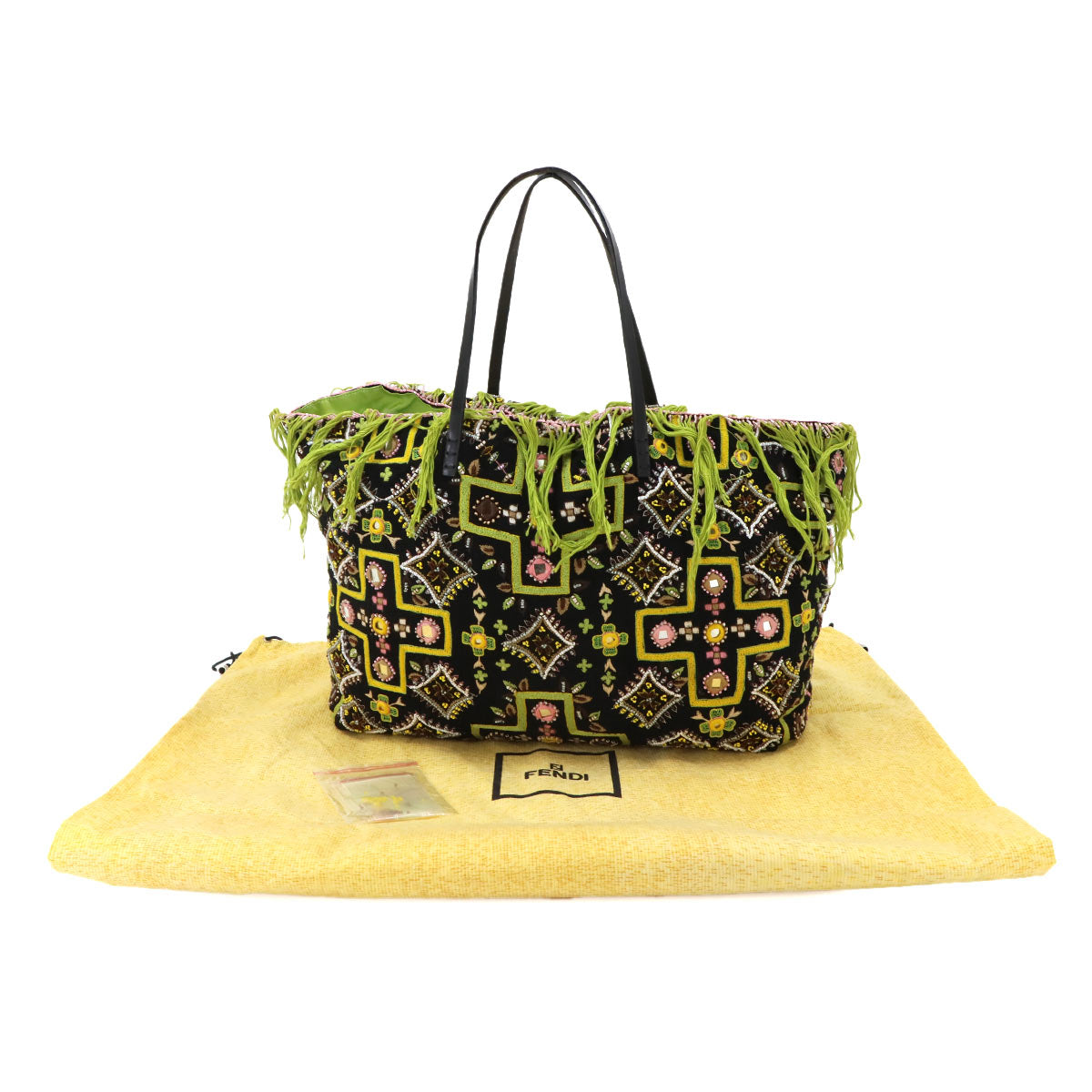 Beads Tote Bag Canvas Leather Multicolor Purse