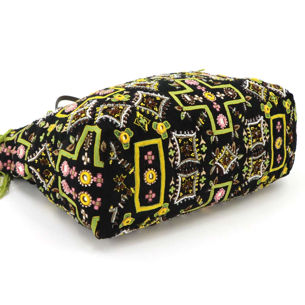 Beads Tote Bag Canvas Leather Multicolor Purse
