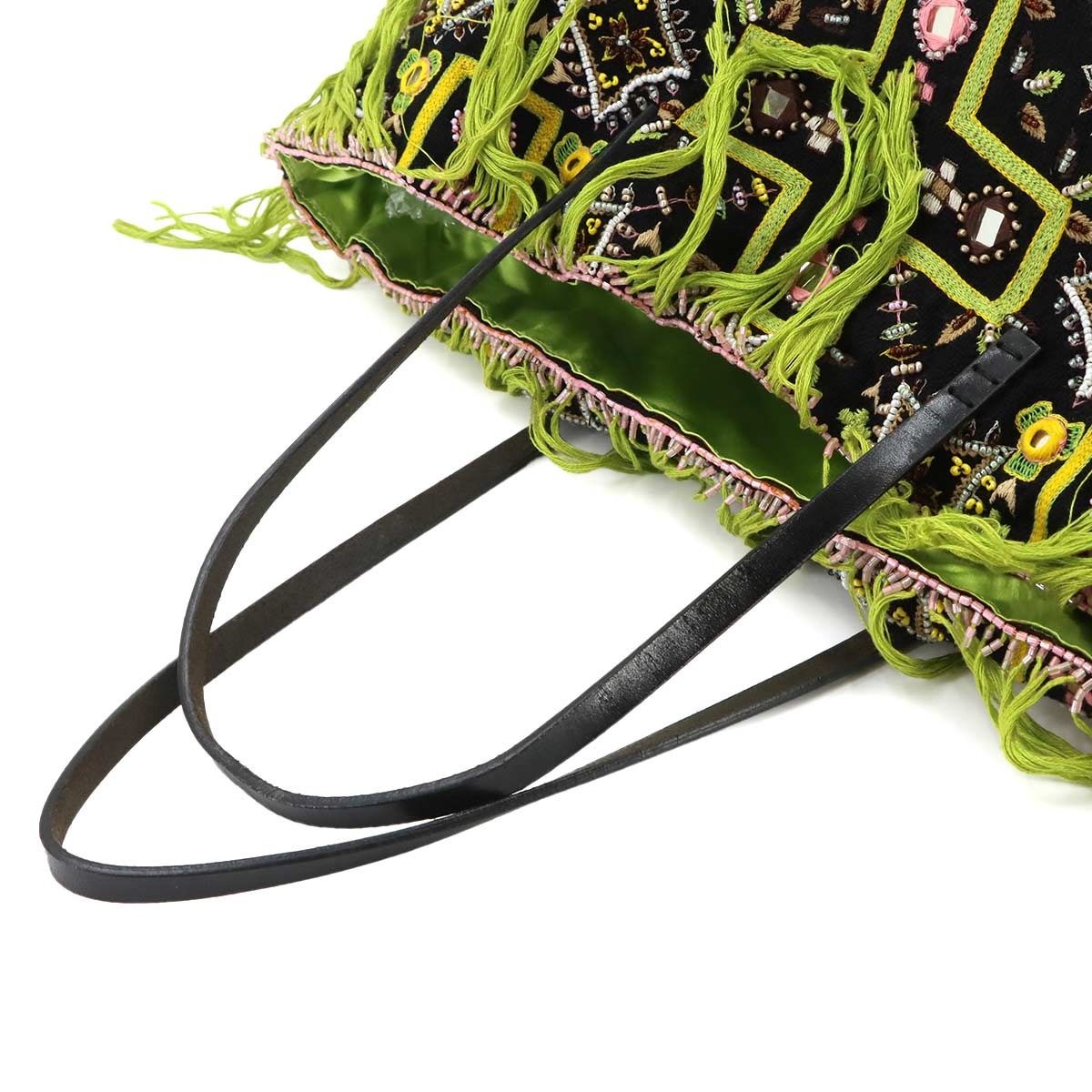 Beads Tote Bag Canvas Leather Multicolor Purse