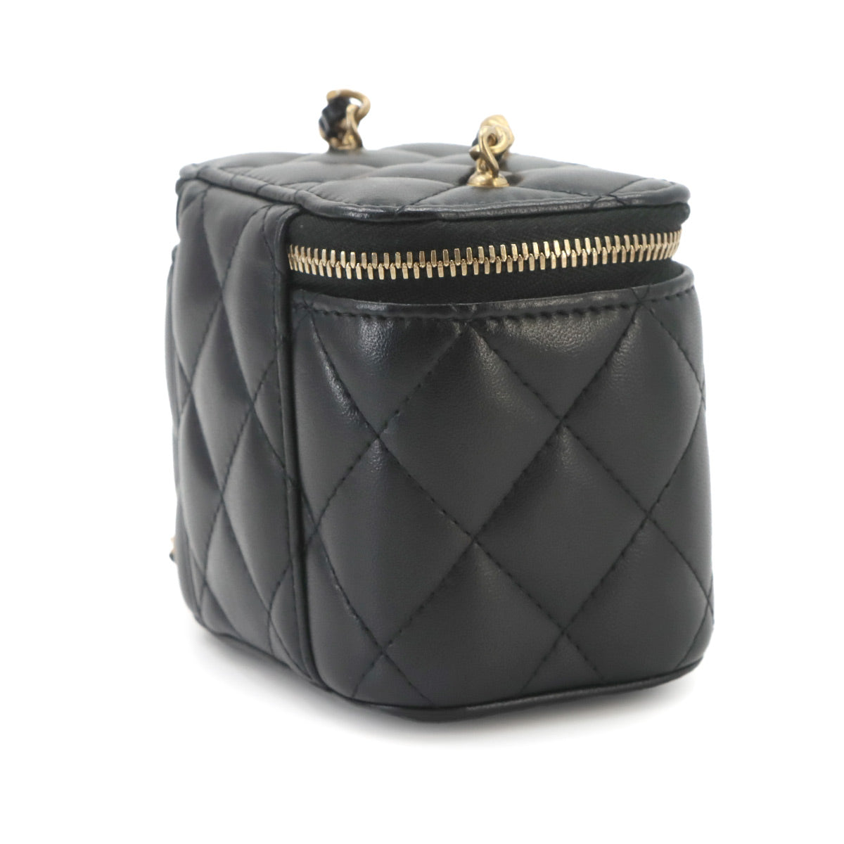 Matelasse Mini Vanity Chain Shoulder Bag Leather Black Purse
