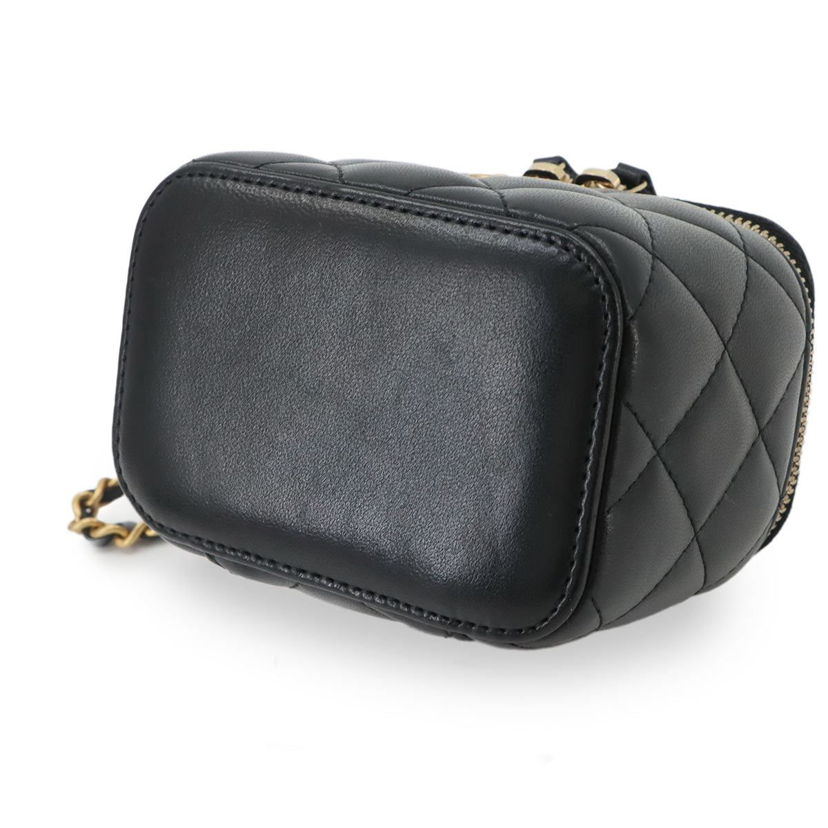 Matelasse Mini Vanity Chain Shoulder Bag Leather Black Purse